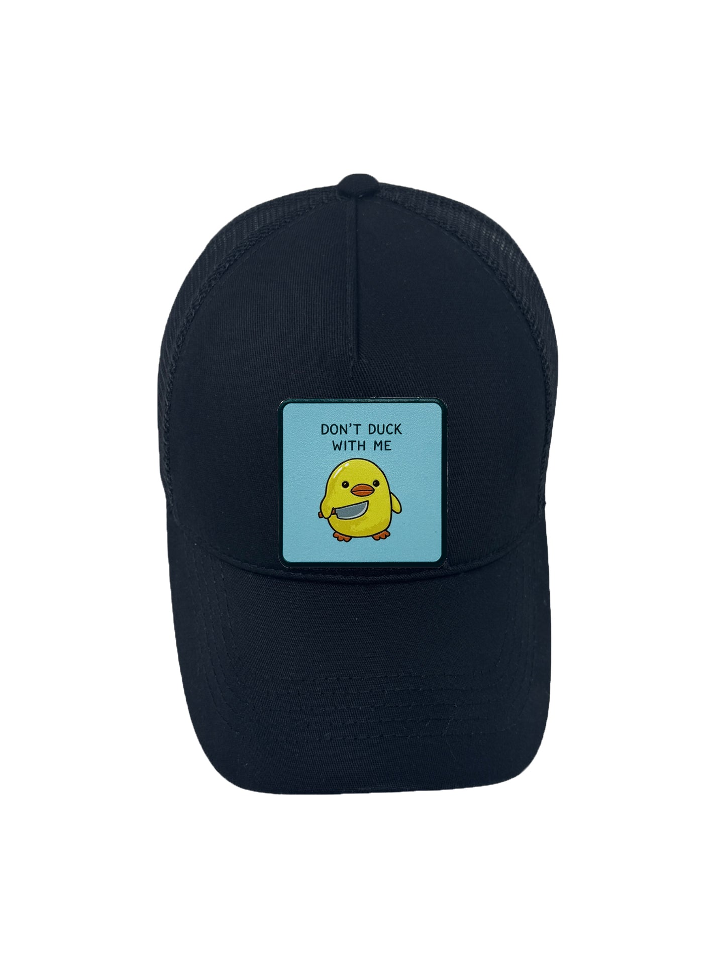 Don’t Duck With Me | Embossed Detailed Removable Patch Trucker Hat – Adjustable Snapback, Breathable Mesh, One Size Fits Most