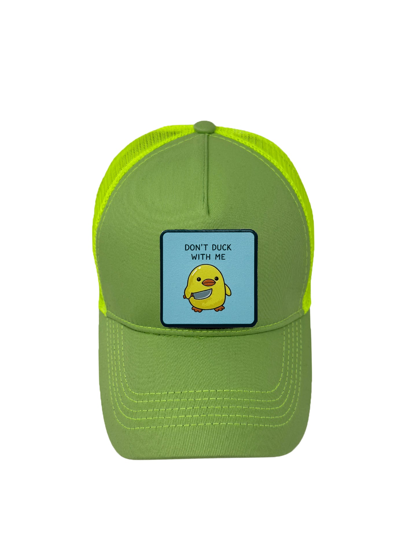 Don’t Duck With Me | Embossed Detailed Removable Patch Trucker Hat – Adjustable Snapback, Breathable Mesh, One Size Fits Most