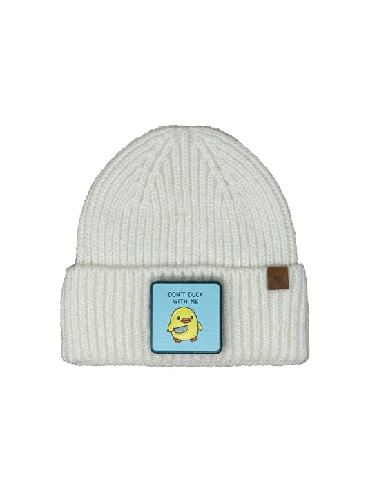 Don't Duck With Me | Embossed Removable Patch Beanie - Wool Blend, Soft, Warm, One Size Fits All