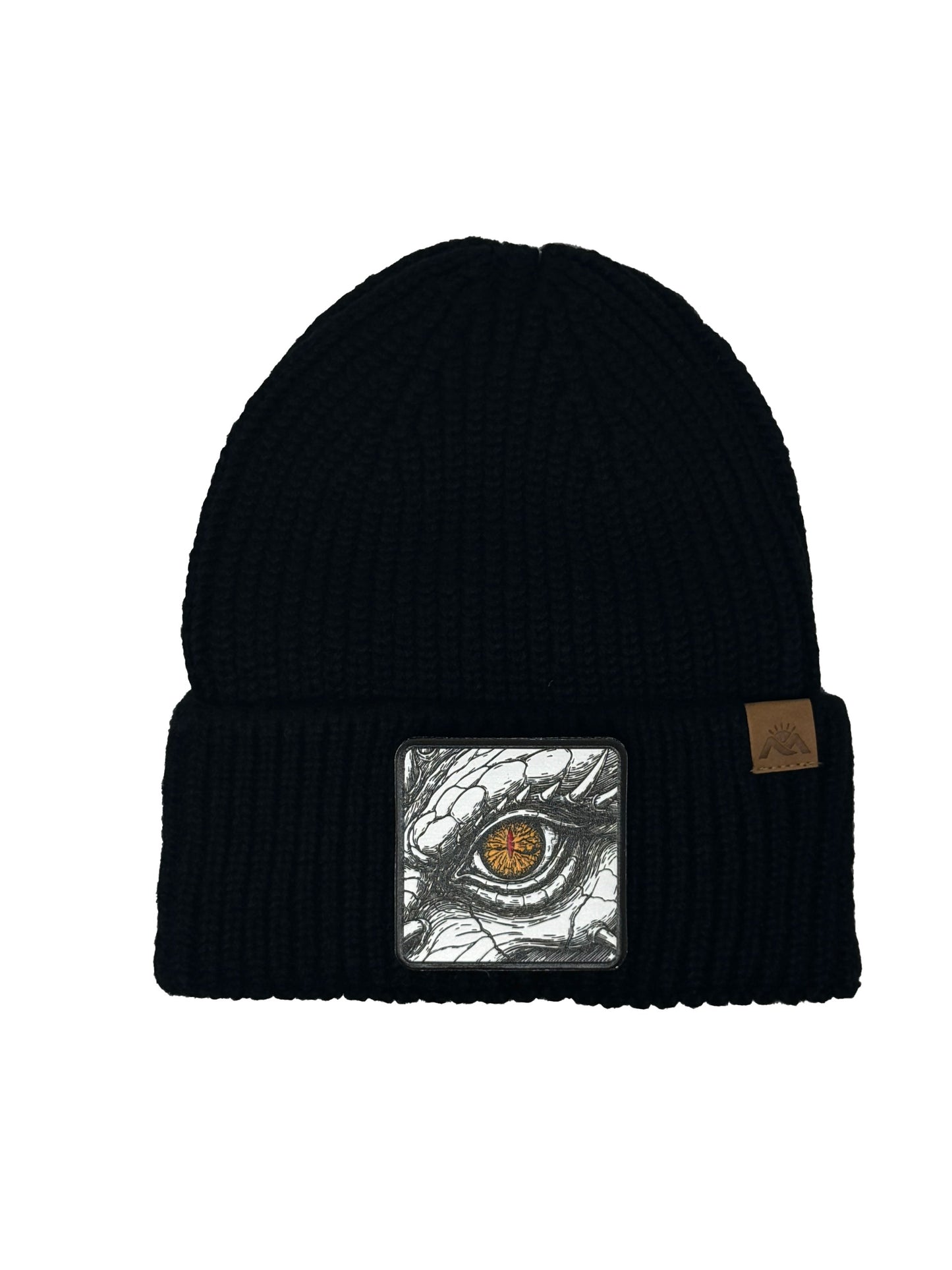 Dragon Eye | Embossed Removable Fantasy Patch Beanie - Wool Blend, Soft, Warm, One Size Fits Most