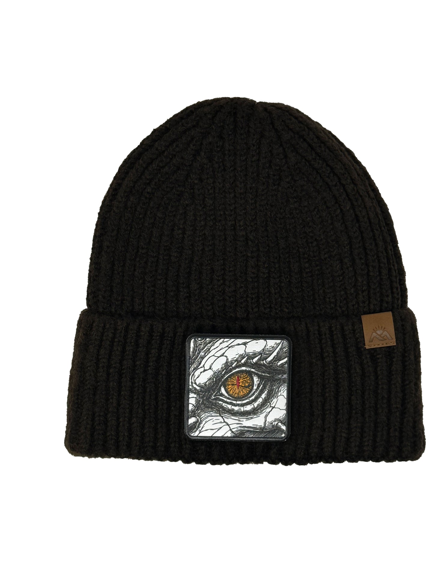 Dragon Eye | Embossed Removable Fantasy Patch Beanie - Wool Blend, Soft, Warm, One Size Fits Most