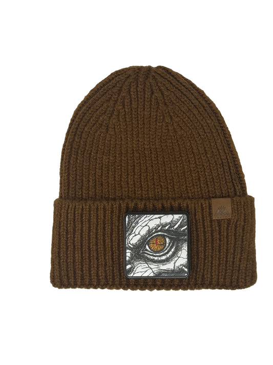 Dragon Eye | Embossed Removable Fantasy Patch Beanie - Wool Blend, Soft, Warm, One Size Fits All