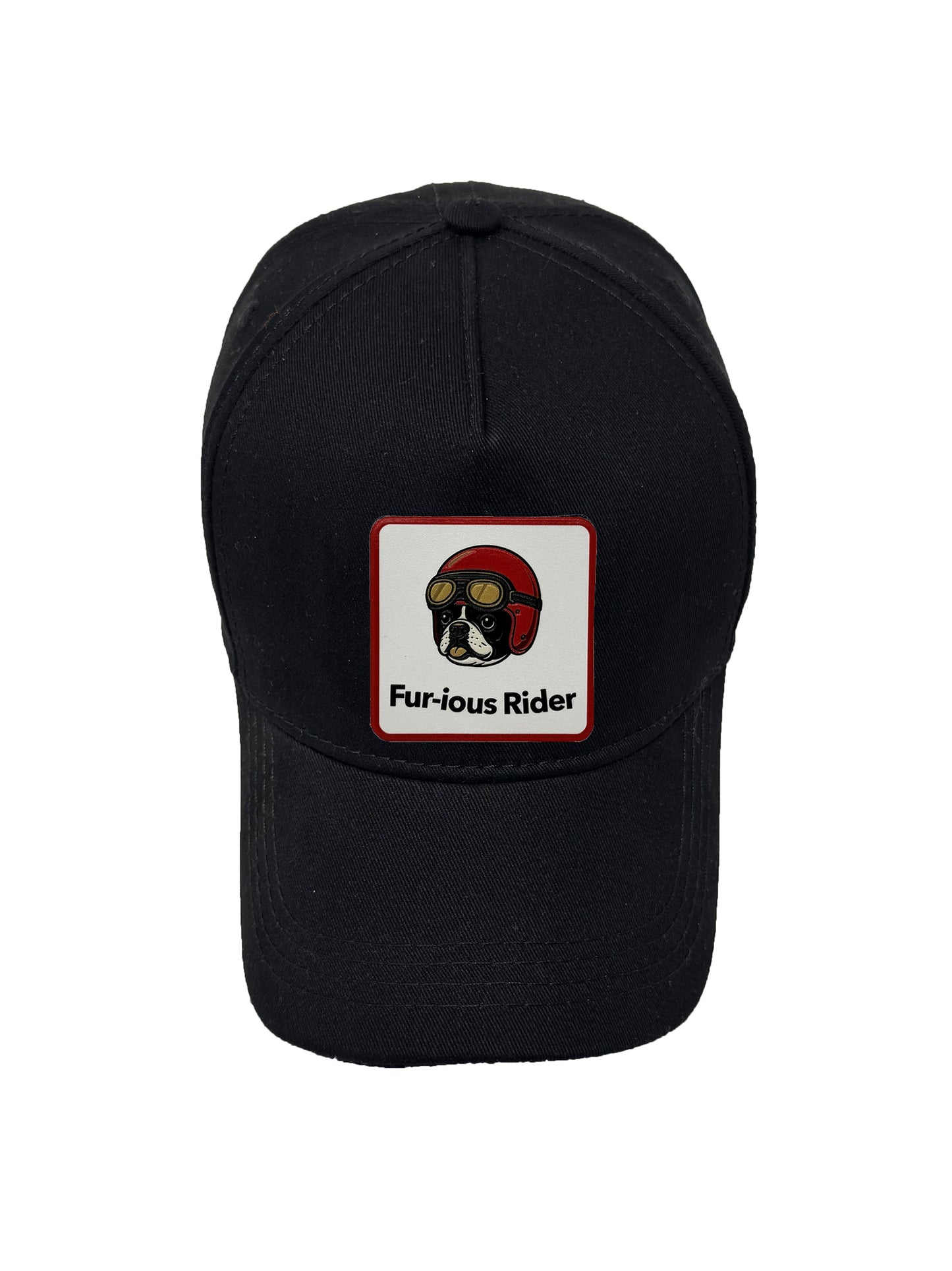 Fur-ious Rider | Embossed Removable Patch 5 Panel Baseball Hat – %100 Cotton, Adjustable Strapback, Curved Bill , One Size Fits Most