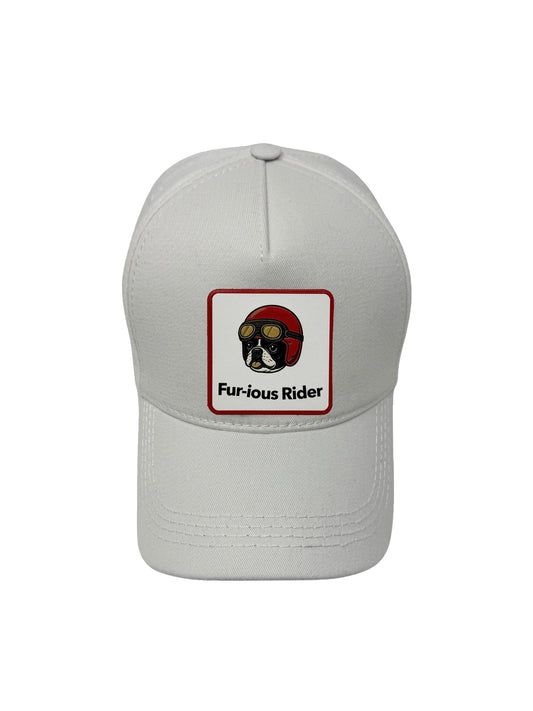 Fur-ious Rider | Embossed Removable Patch 5 Panel Baseball Hat – %100 Cotton, Adjustable Strapback, Curved Bill , One Size Fits Most