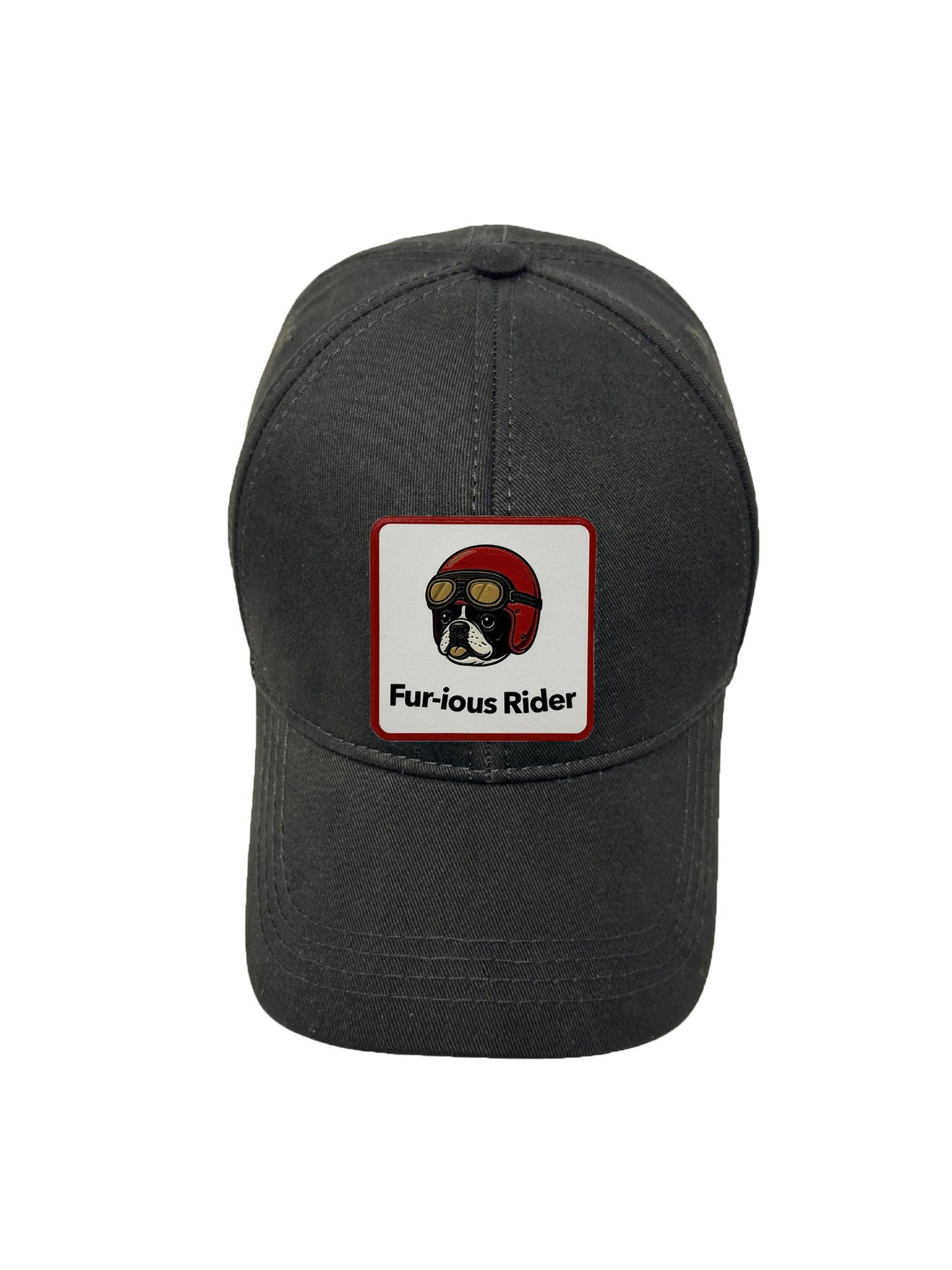 Fur-ious Rider | Embossed Removable Patch 6 Panel Baseball Hat – %100 Cotton, Adjustable Strapback, Curved Bill , One Size Fits Most