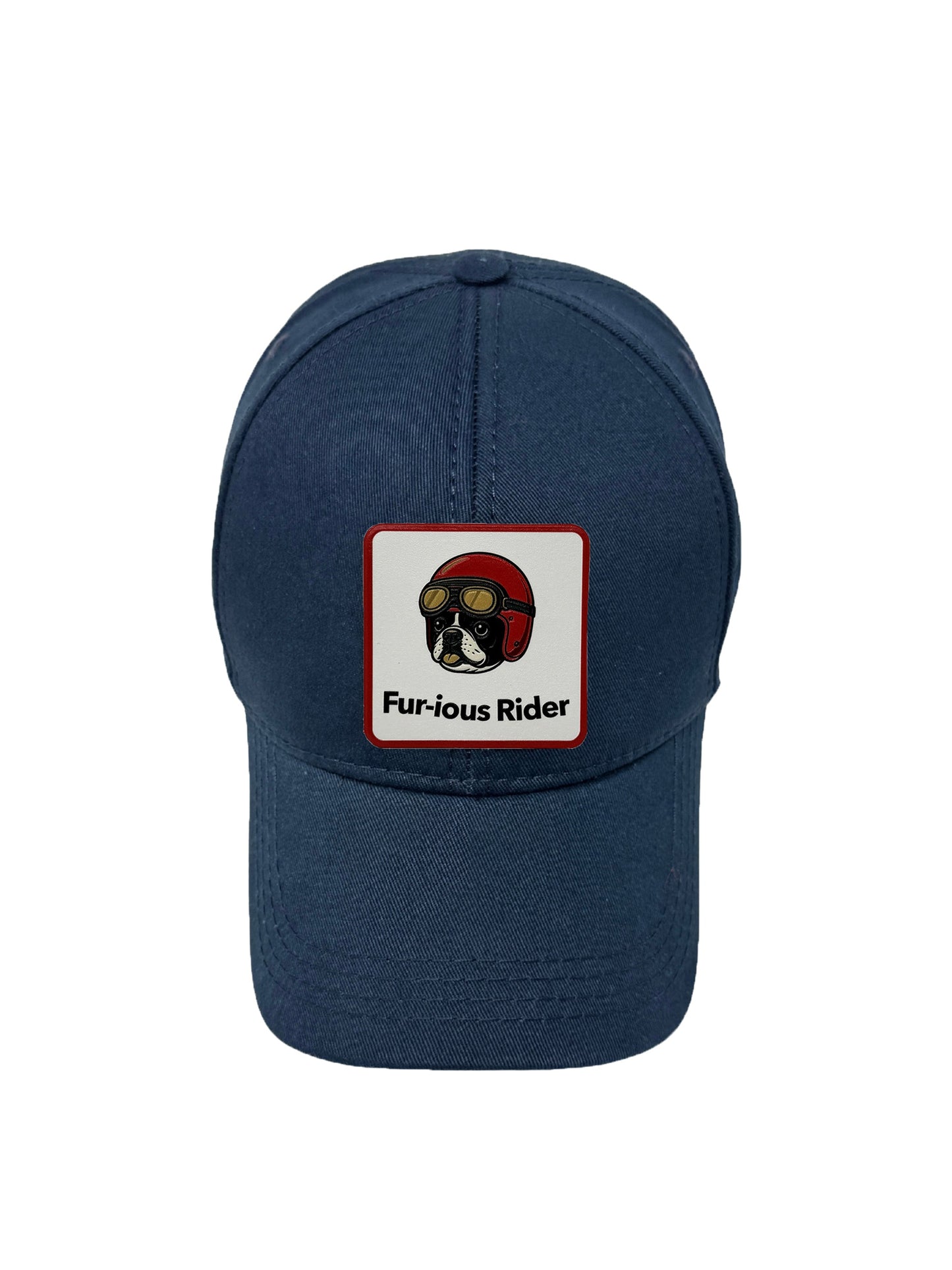 Fur-ious Rider | Embossed Removable Patch 6 Panel Baseball Hat – %100 Cotton, Adjustable Strapback, Curved Bill , One Size Fits Most