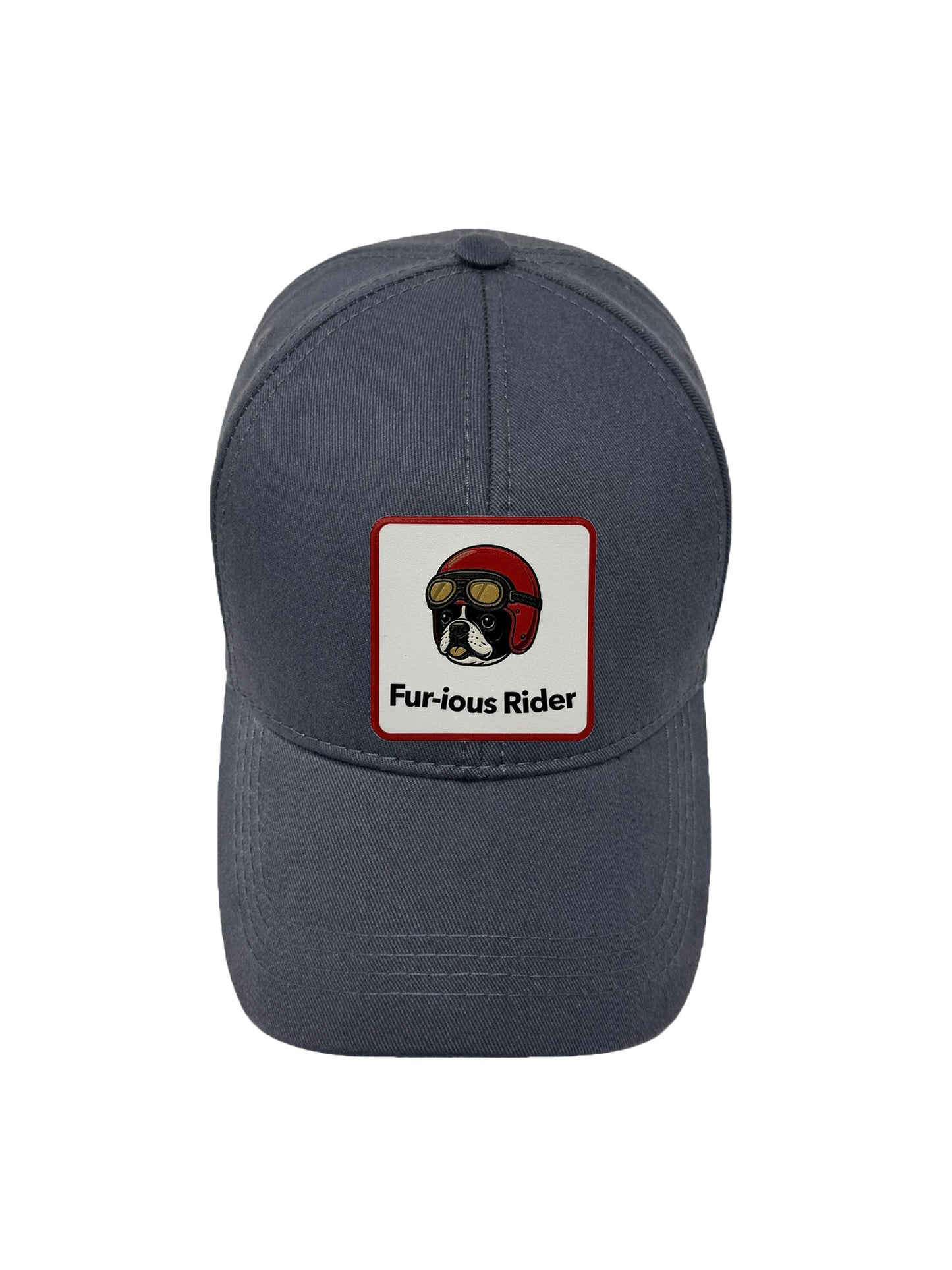 Fur-ious Rider | Embossed Removable Patch 6 Panel Baseball Hat – %100 Cotton, Adjustable Strapback, Curved Bill , One Size Fits Most