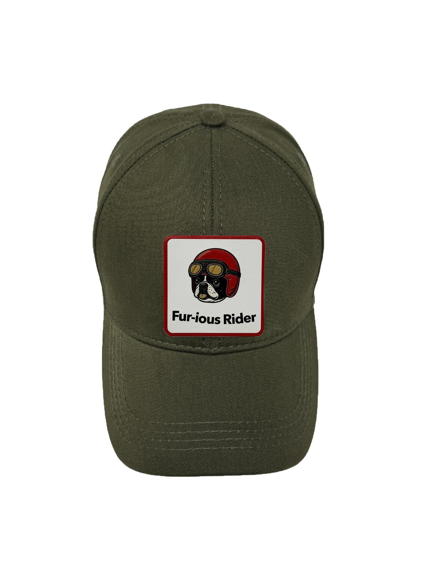 Fur-ious Rider | Embossed Removable Patch 6 Panel Baseball Hat – %100 Cotton, Adjustable Strapback, Curved Bill , One Size Fits Most