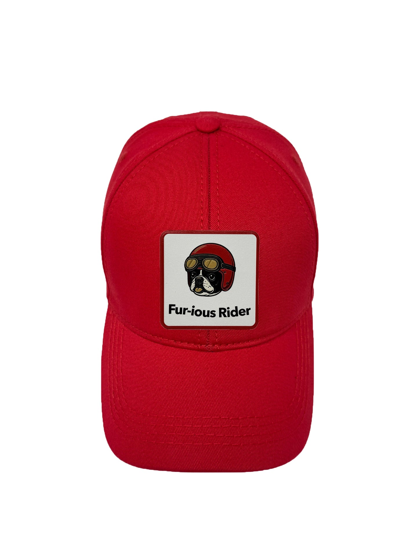 Fur-ious Rider | Embossed Removable Patch 6 Panel Baseball Hat – %100 Cotton, Adjustable Strapback, Curved Bill , One Size Fits Most