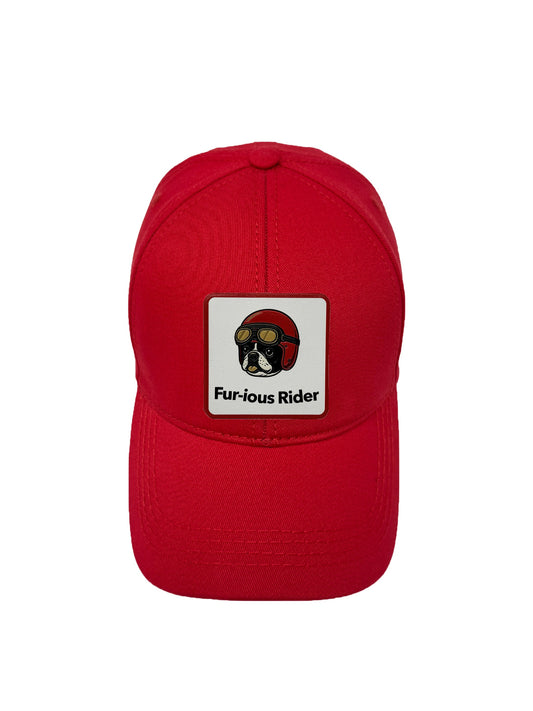 Fur-ious Rider | Embossed Removable Patch 6 Panel Baseball Hat – %100 Cotton, Adjustable Strapback, Curved Bill , One Size Fits Most