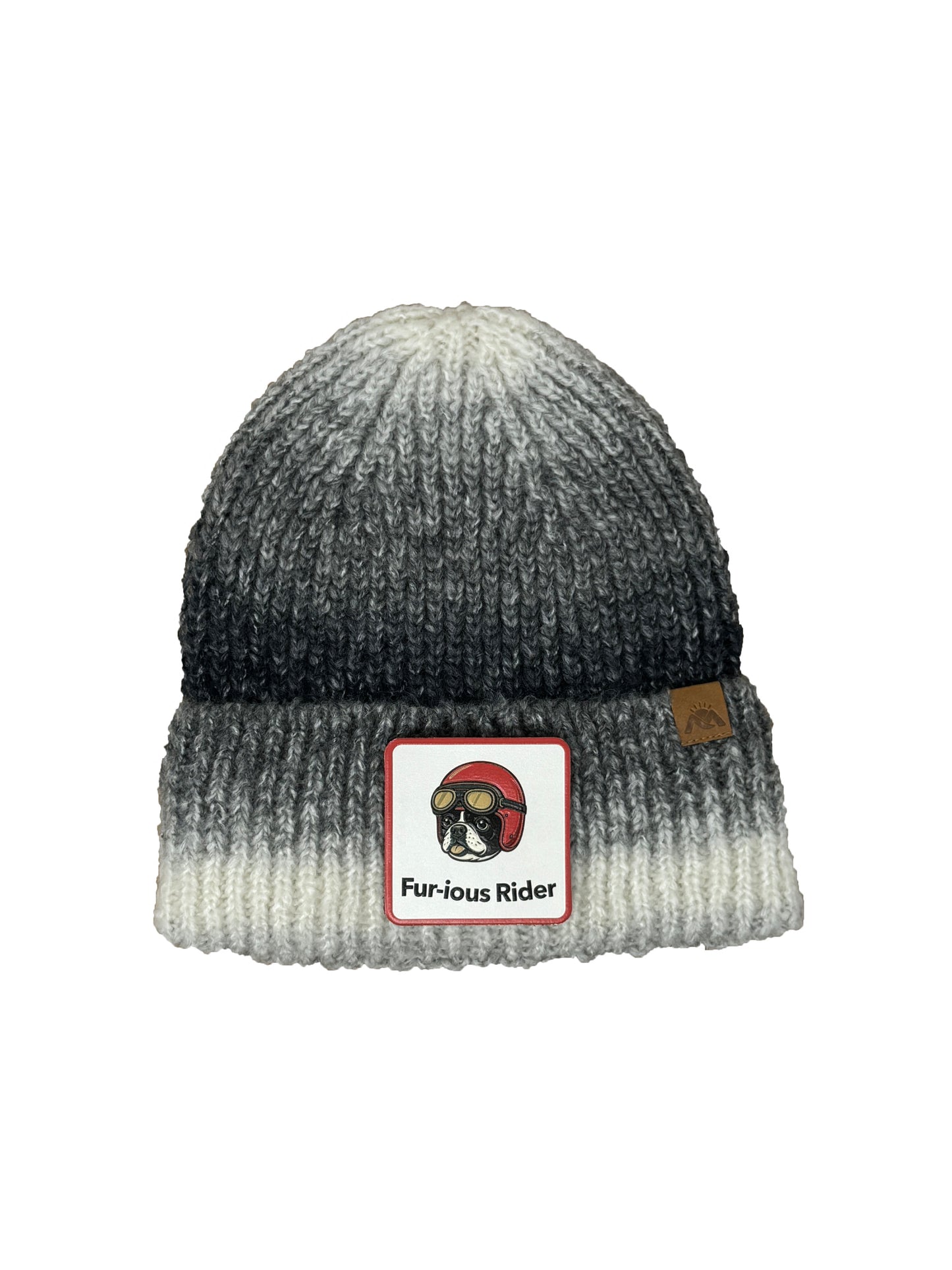 Fur-ious Rider | Embossed Removable Patch Beanie - Wool Blend, Soft, Warm, One Size Fits All