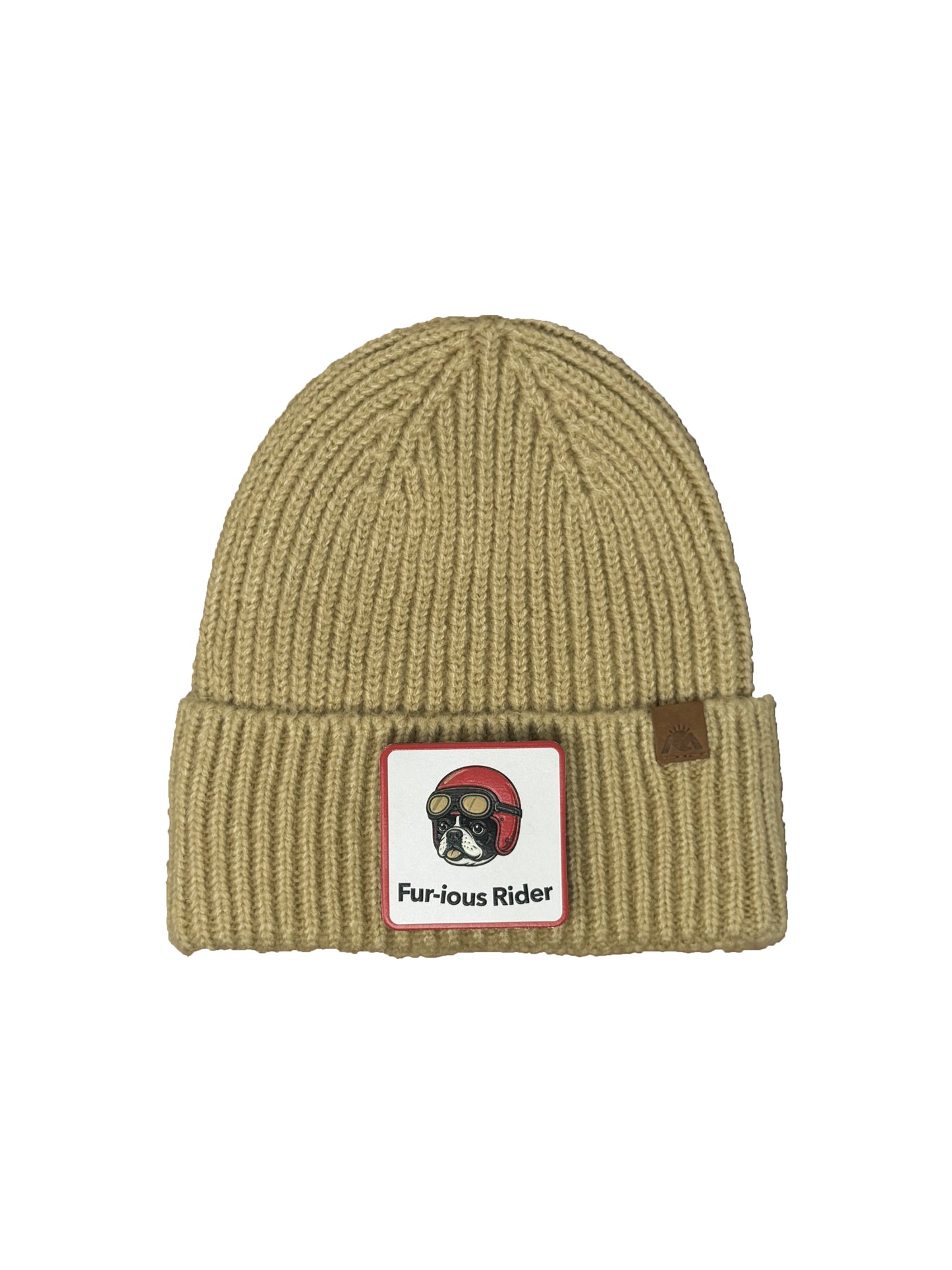 Fur-ious Rider | Embossed Removable Patch Beanie - Wool Blend, Soft, Warm, One Size Fits All