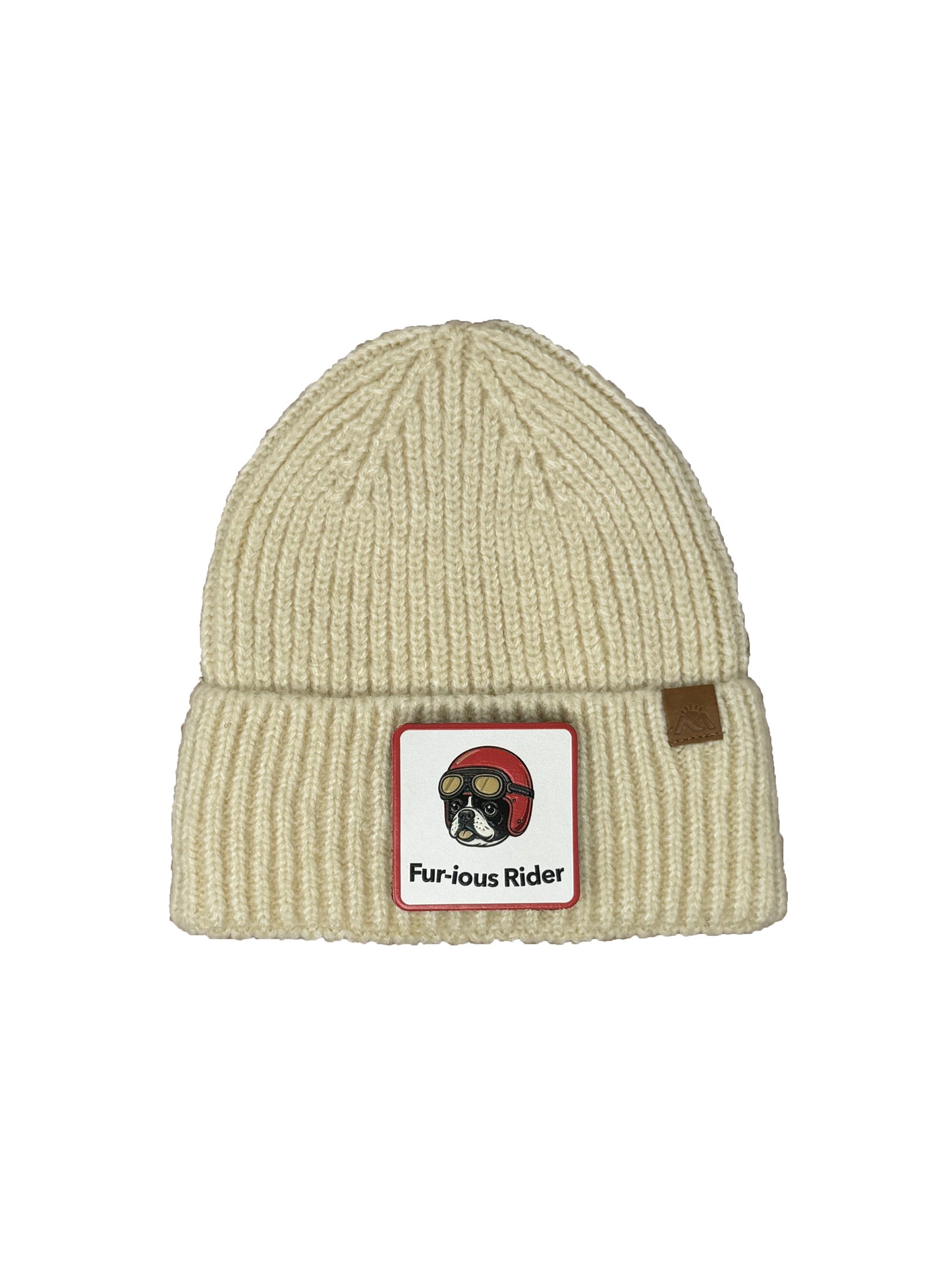 Fur-ious Rider | Embossed Removable Patch Beanie - Wool Blend, Soft, Warm, One Size Fits All
