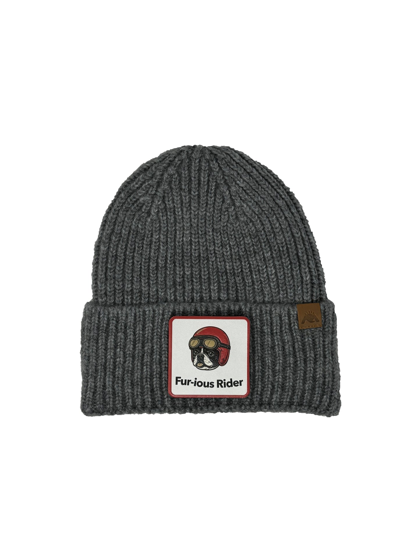 Fur-ious Rider | Embossed Removable Patch Beanie - Wool Blend, Soft, Warm, One Size Fits All