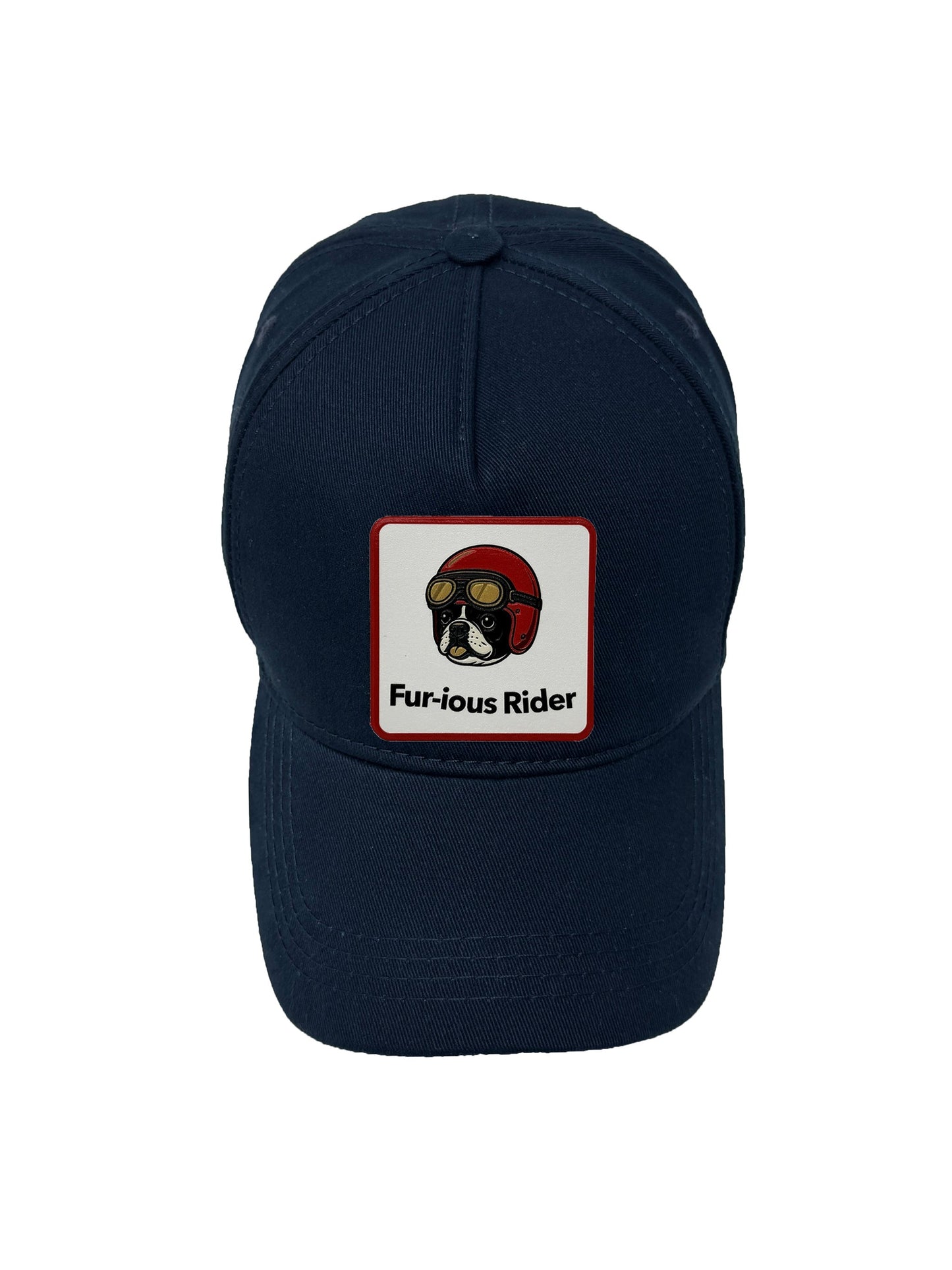 Fur-ious Rider | Embossed Removable Patch 5 Panel Baseball Hat – %100 Cotton, Adjustable Strapback, Curved Bill , One Size Fits Most
