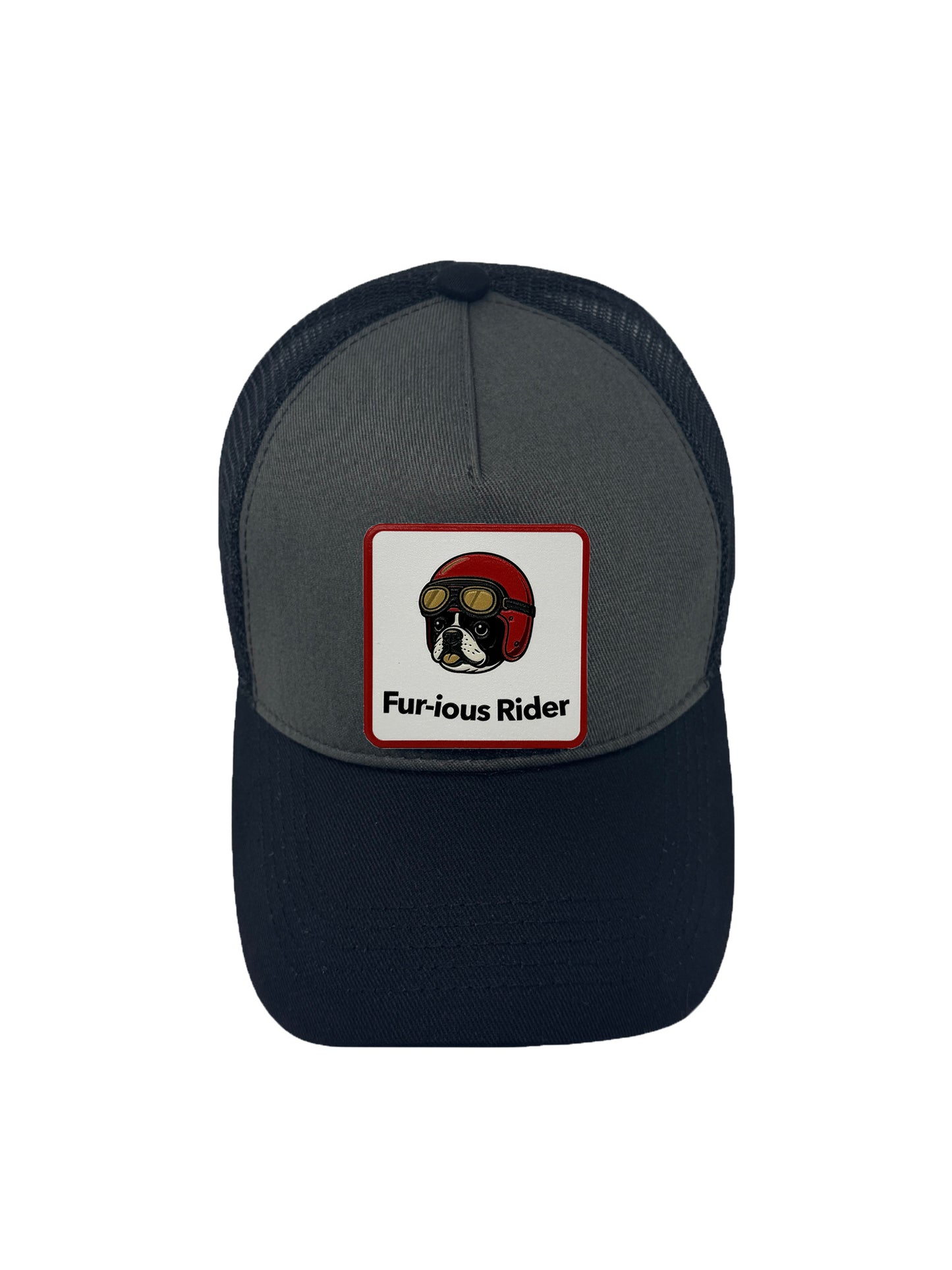Fur-ious Rider | Embossed Removable Patch Trucker Hat – Adjustable Snapback, Breathable Mesh, One Size Fits Most