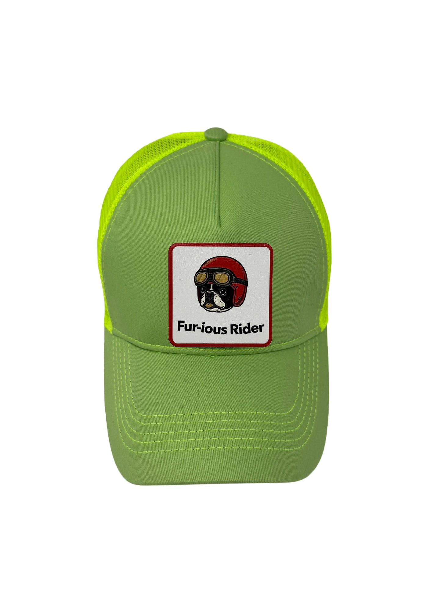Fur-ious Rider | Embossed Removable Patch Trucker Hat – Adjustable Snapback, Breathable Mesh, One Size Fits Most