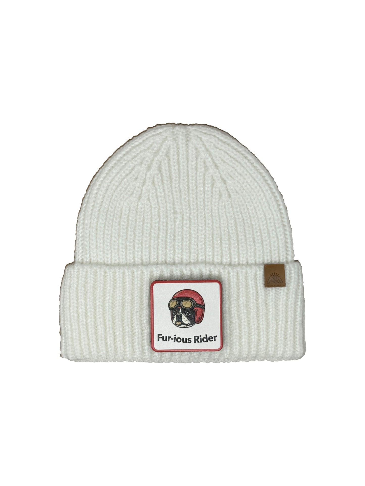 Fur-ious Rider | Embossed Removable Patch Beanie - Wool Blend, Soft, Warm, One Size Fits All