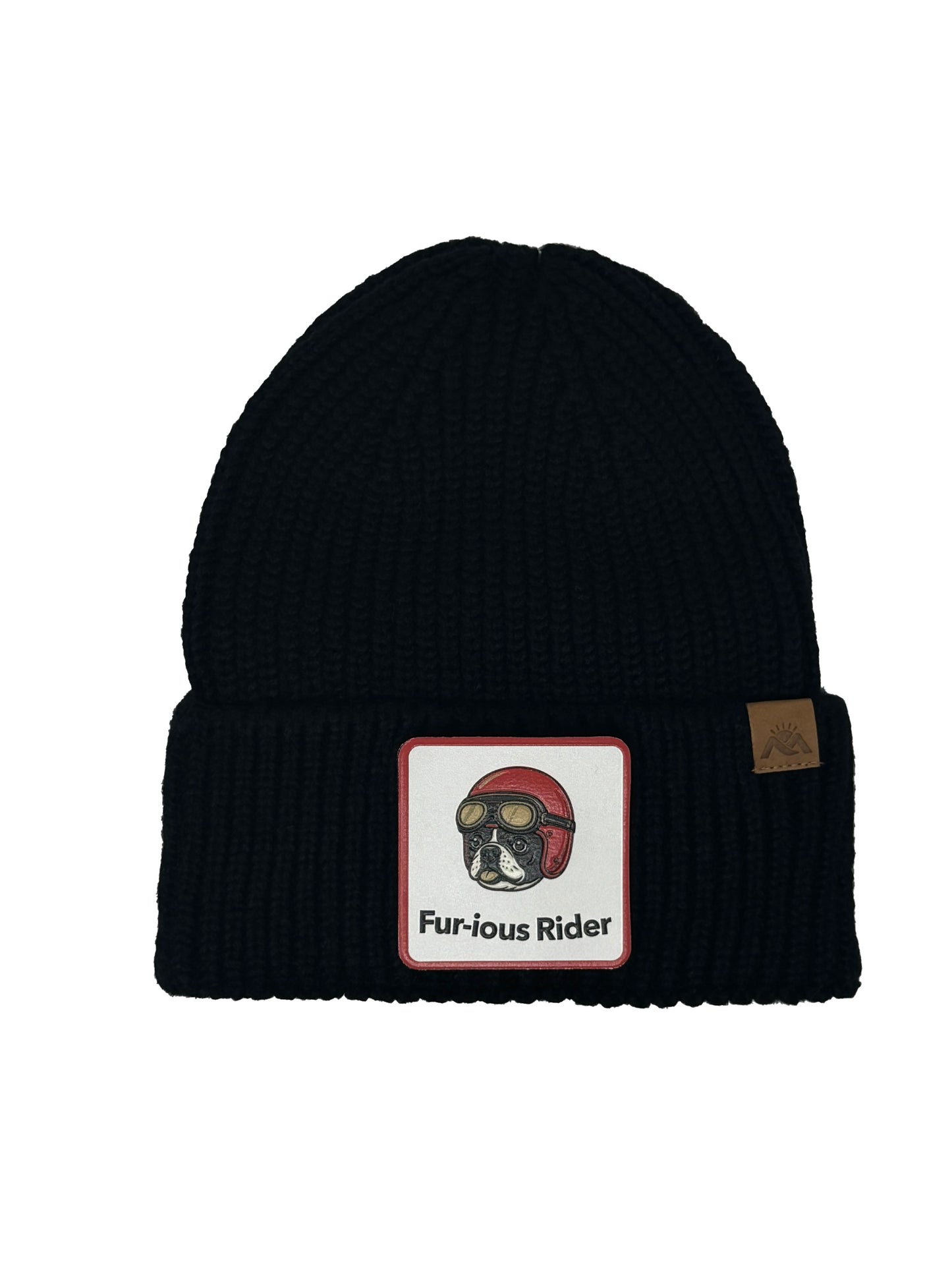Fur-ious Rider | Embossed Removable Patch Beanie - Wool Blend, Soft, Warm, One Size Fits All
