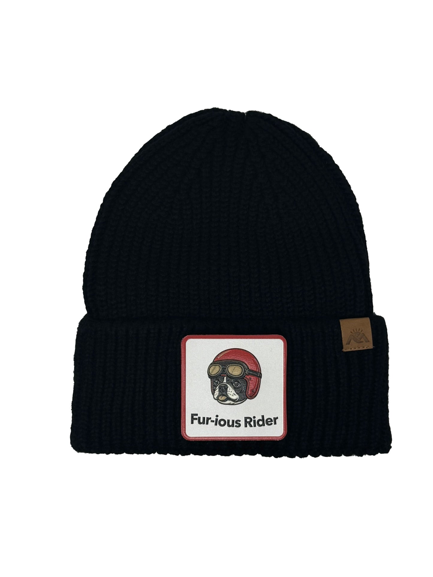Fur-ious Rider | Embossed Removable Patch Beanie - Wool Blend, Soft, Warm, One Size Fits Most