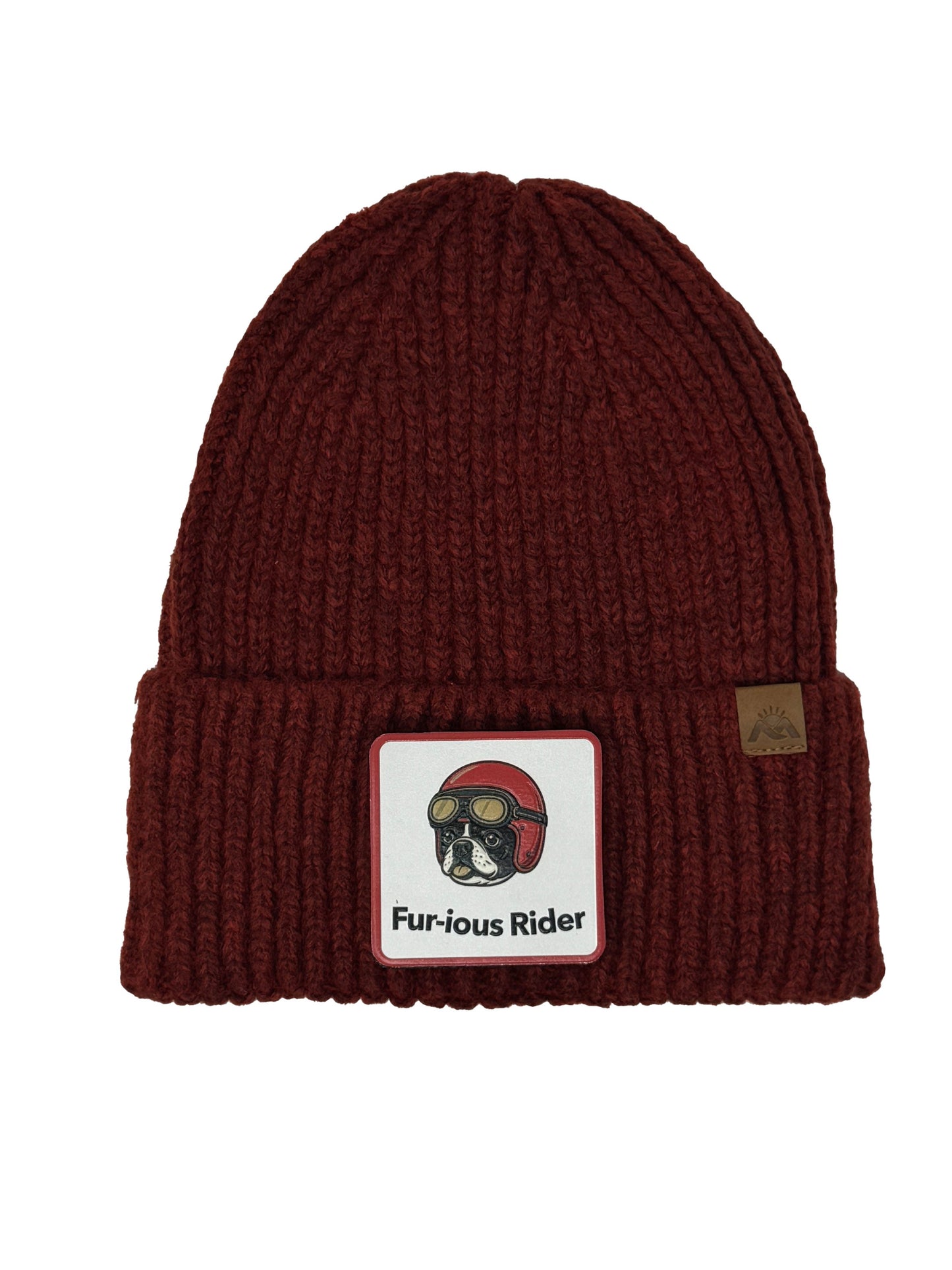 Fur-ious Rider | Embossed Removable Patch Beanie - Wool Blend, Soft, Warm, One Size Fits Most