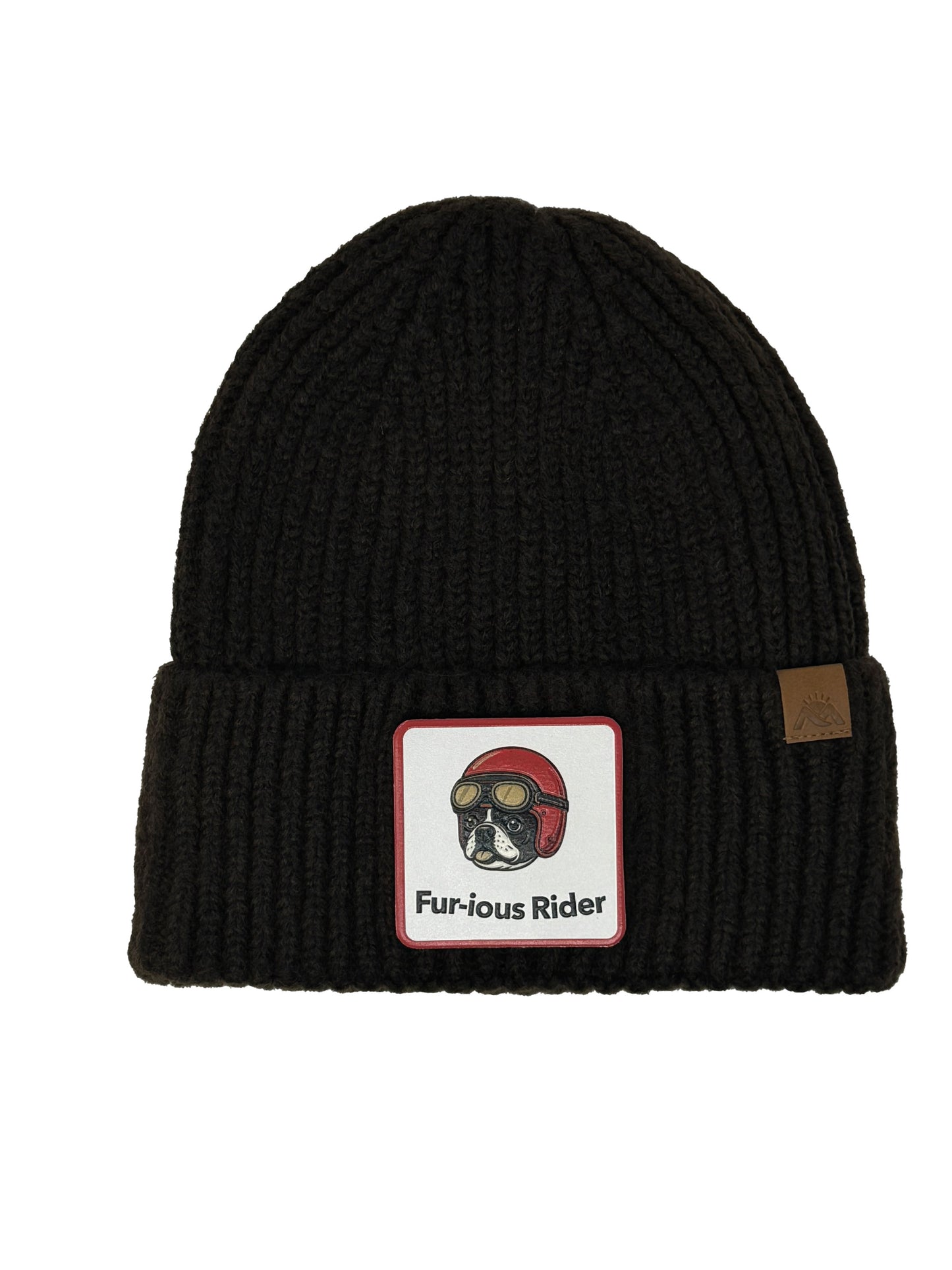 Fur-ious Rider | Embossed Removable Patch Beanie - Wool Blend, Soft, Warm, One Size Fits All