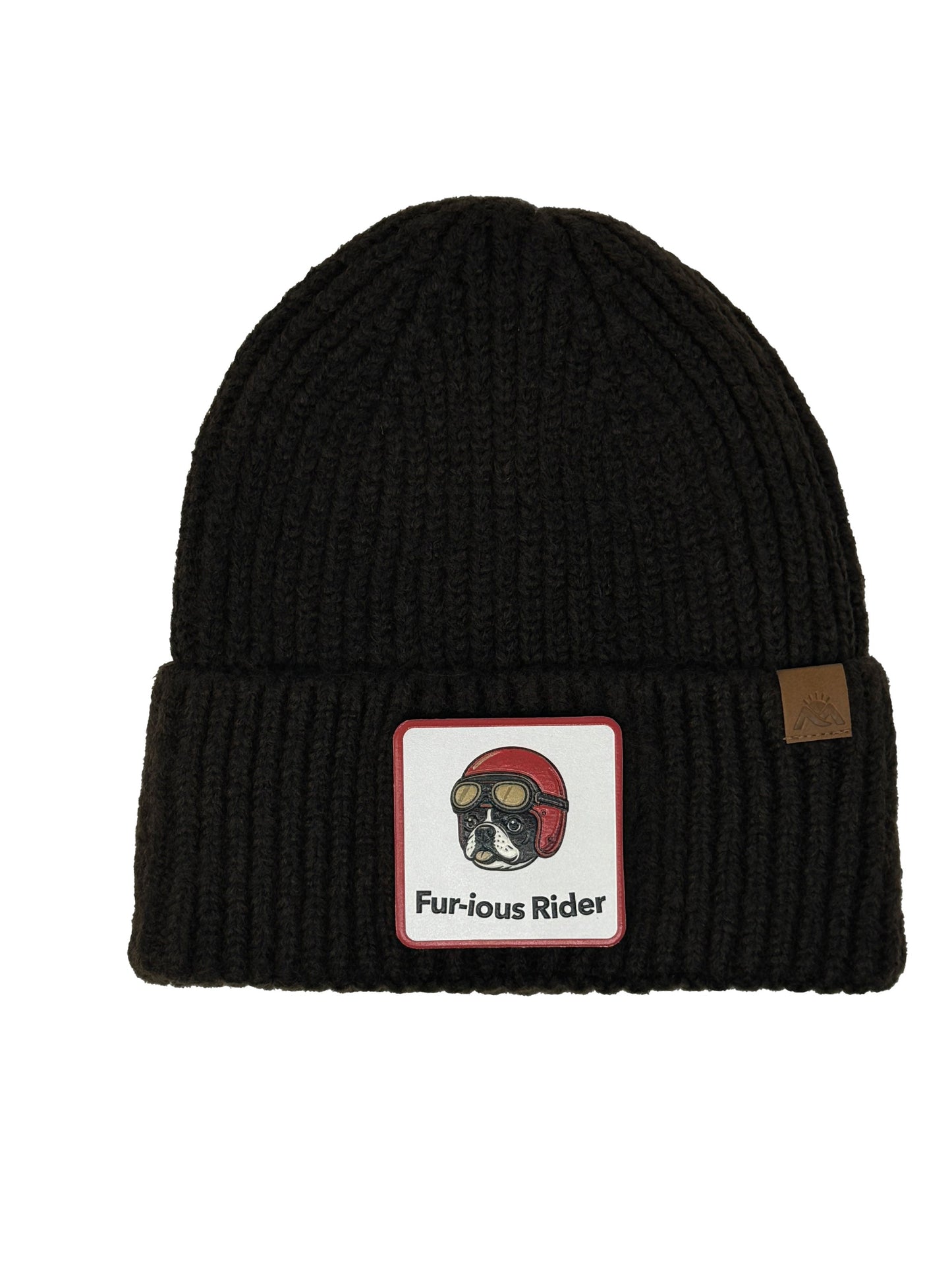 Fur-ious Rider | Embossed Removable Patch Beanie - Wool Blend, Soft, Warm, One Size Fits Most