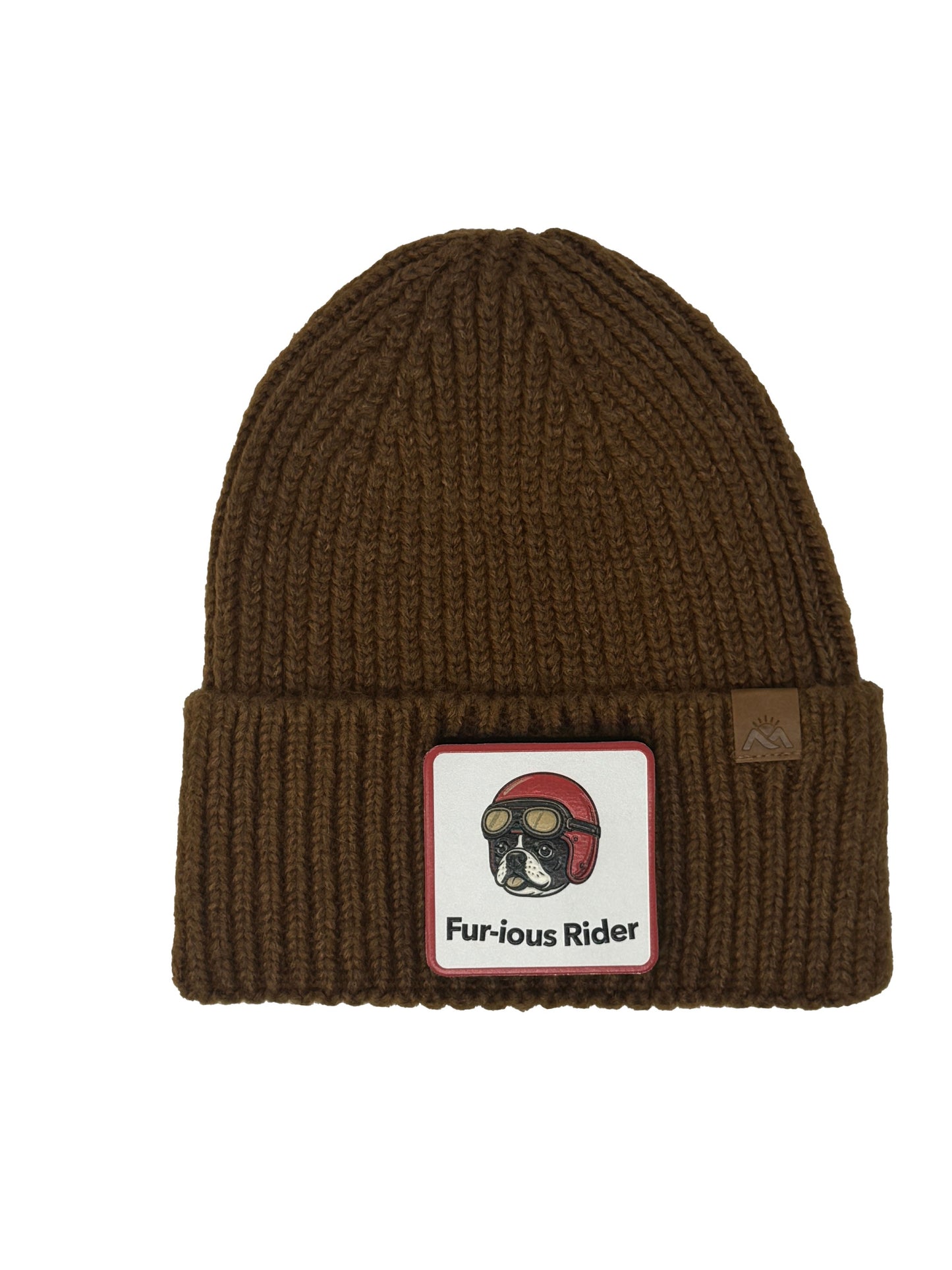 Fur-ious Rider | Embossed Removable Patch Beanie - Wool Blend, Soft, Warm, One Size Fits Most