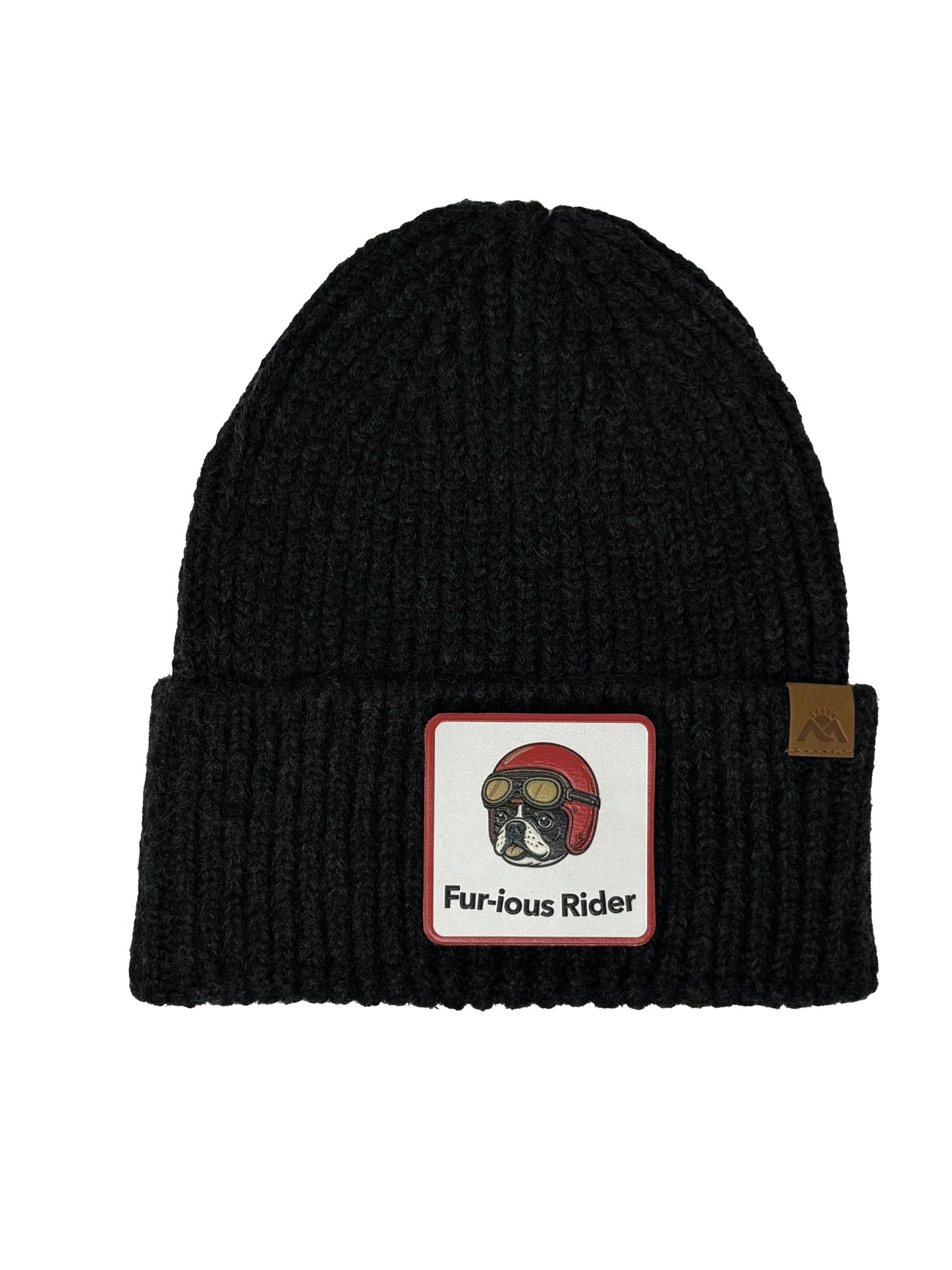 Fur-ious Rider | Embossed Removable Patch Beanie - Wool Blend, Soft, Warm, One Size Fits Most