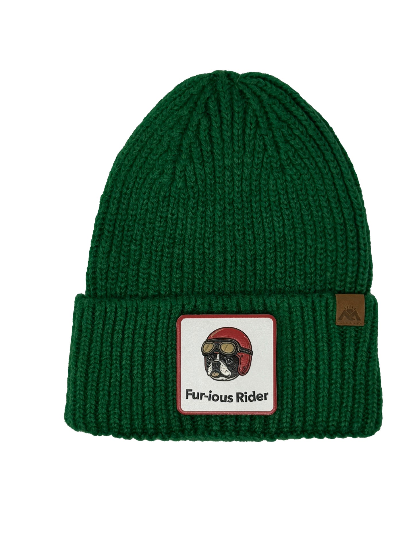 Fur-ious Rider | Embossed Removable Patch Beanie - Wool Blend, Soft, Warm, One Size Fits All