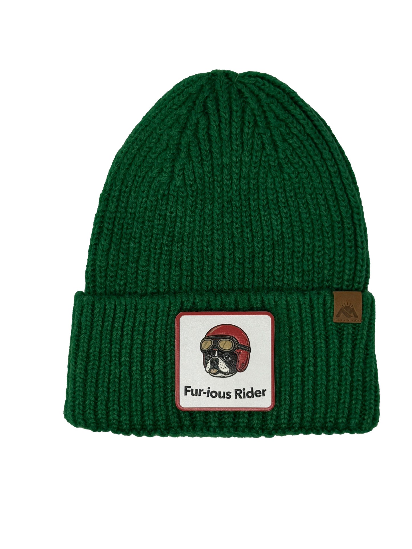 Fur-ious Rider | Embossed Removable Patch Beanie - Wool Blend, Soft, Warm, One Size Fits Most