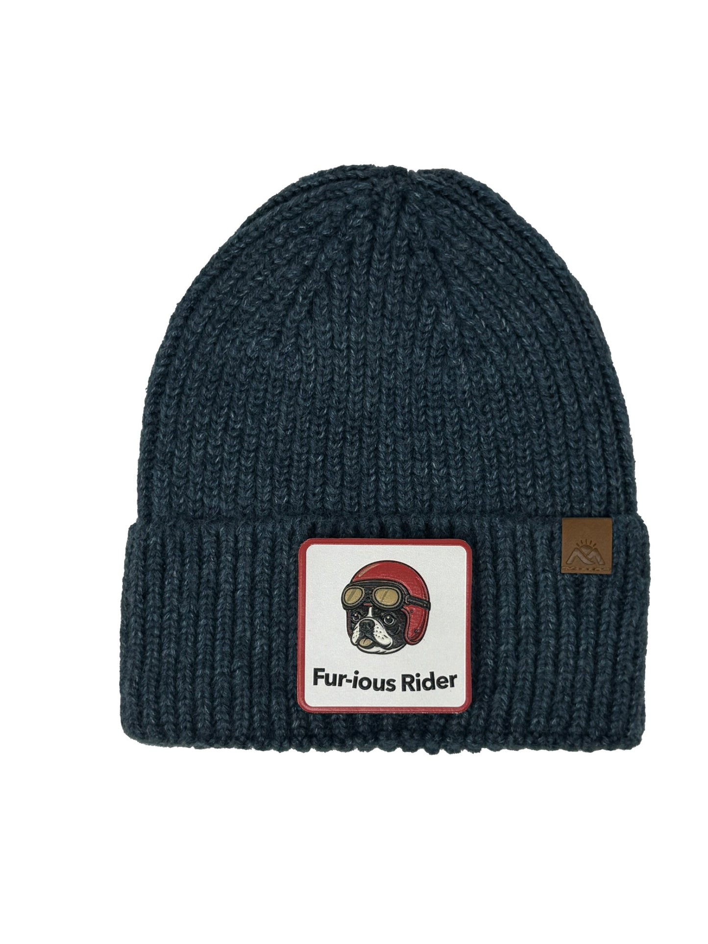 Fur-ious Rider | Embossed Removable Patch Beanie - Wool Blend, Soft, Warm, One Size Fits Most