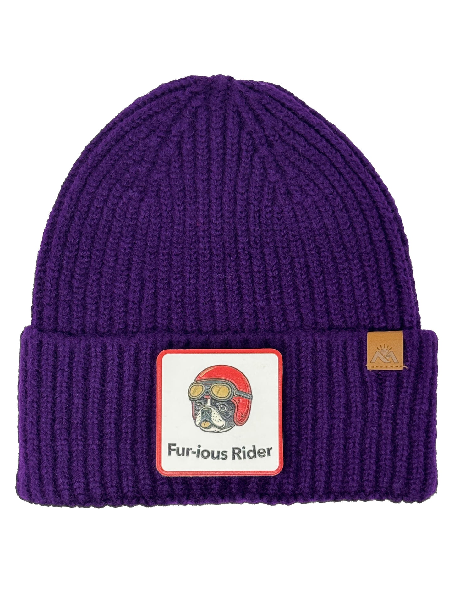 Fur-ious Rider | Embossed Removable Patch Beanie - Wool Blend, Soft, Warm, One Size Fits All
