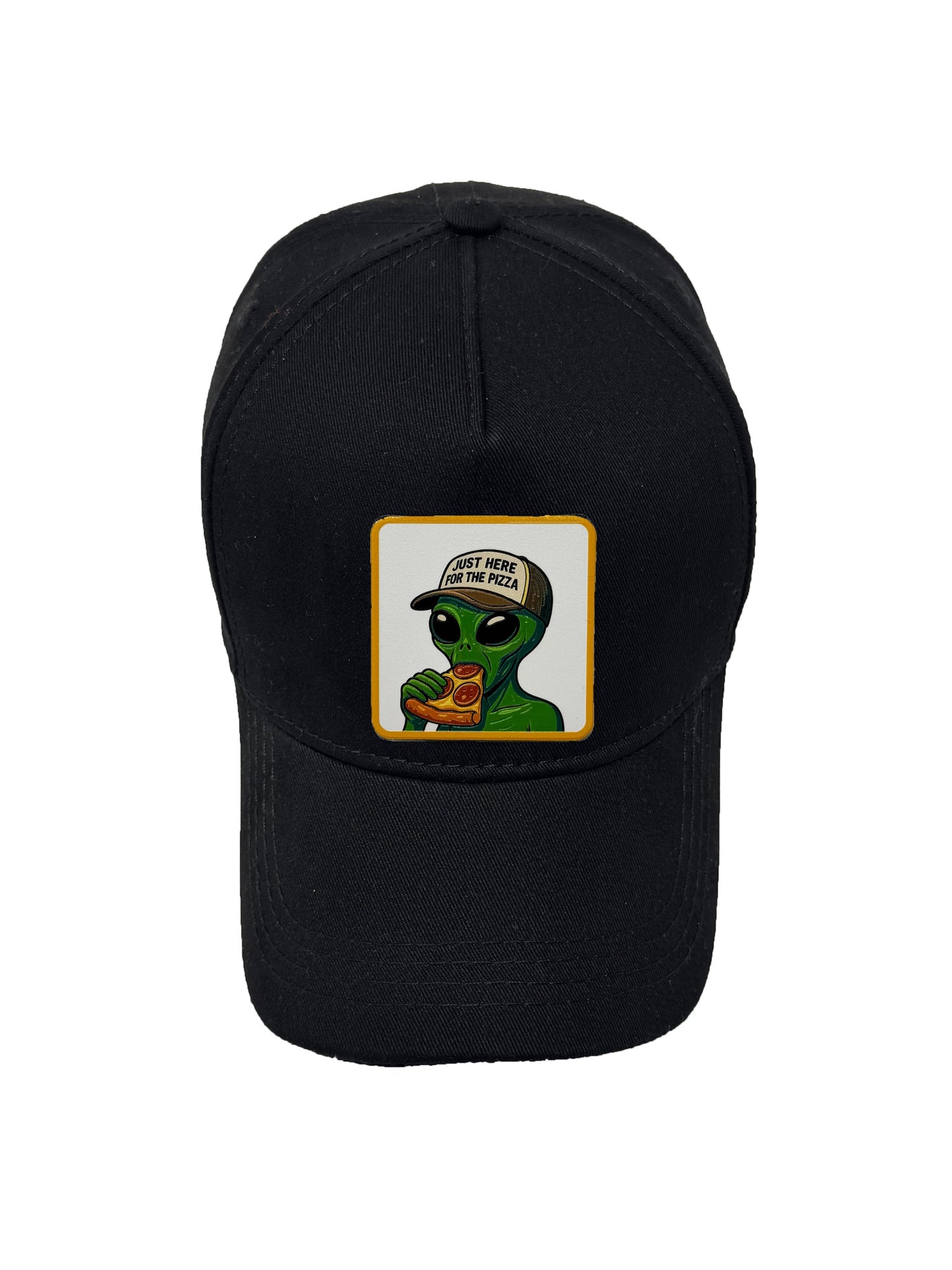 Here for the Pizza | Embossed Removable Patch 5 Panel Baseball Hat – %100 Cotton, Adjustable Strapback, Curved Bill , One Size Fits Most