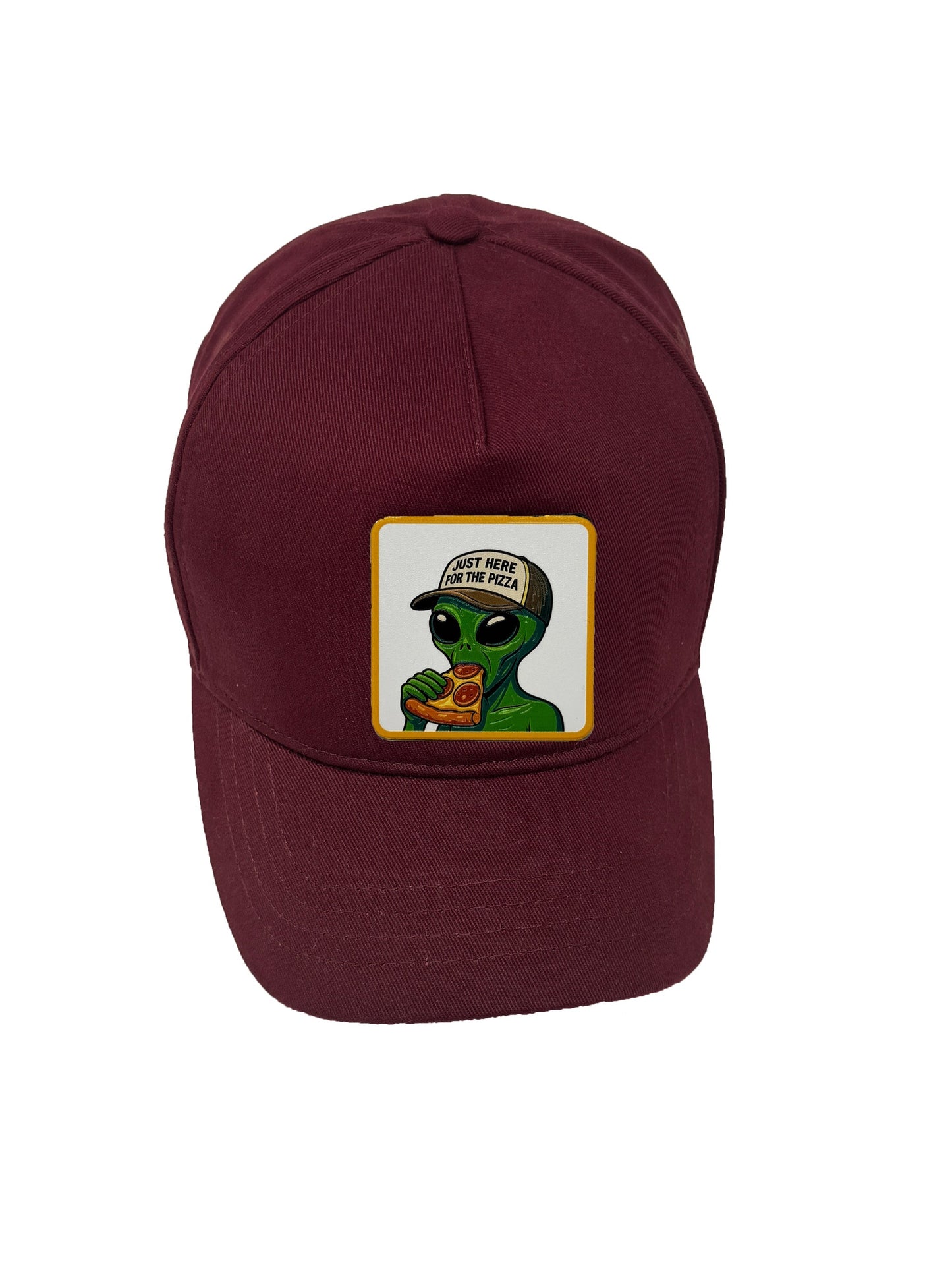 Here for the Pizza | Embossed Removable Patch 5 Panel Baseball Hat – %100 Cotton, Adjustable Strapback, Curved Bill , One Size Fits Most