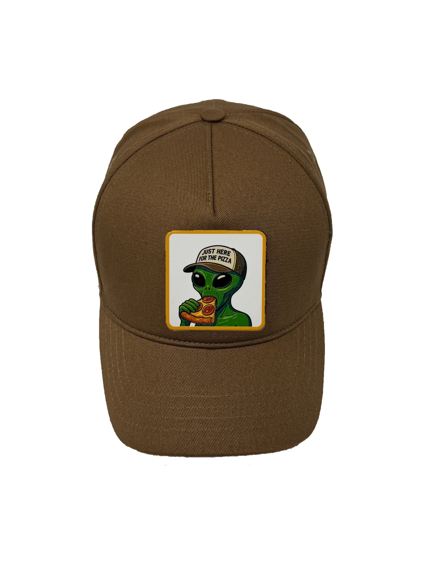 Here for the Pizza | Embossed Removable Patch 5 Panel Baseball Hat – %100 Cotton, Adjustable Strapback, Curved Bill , One Size Fits Most