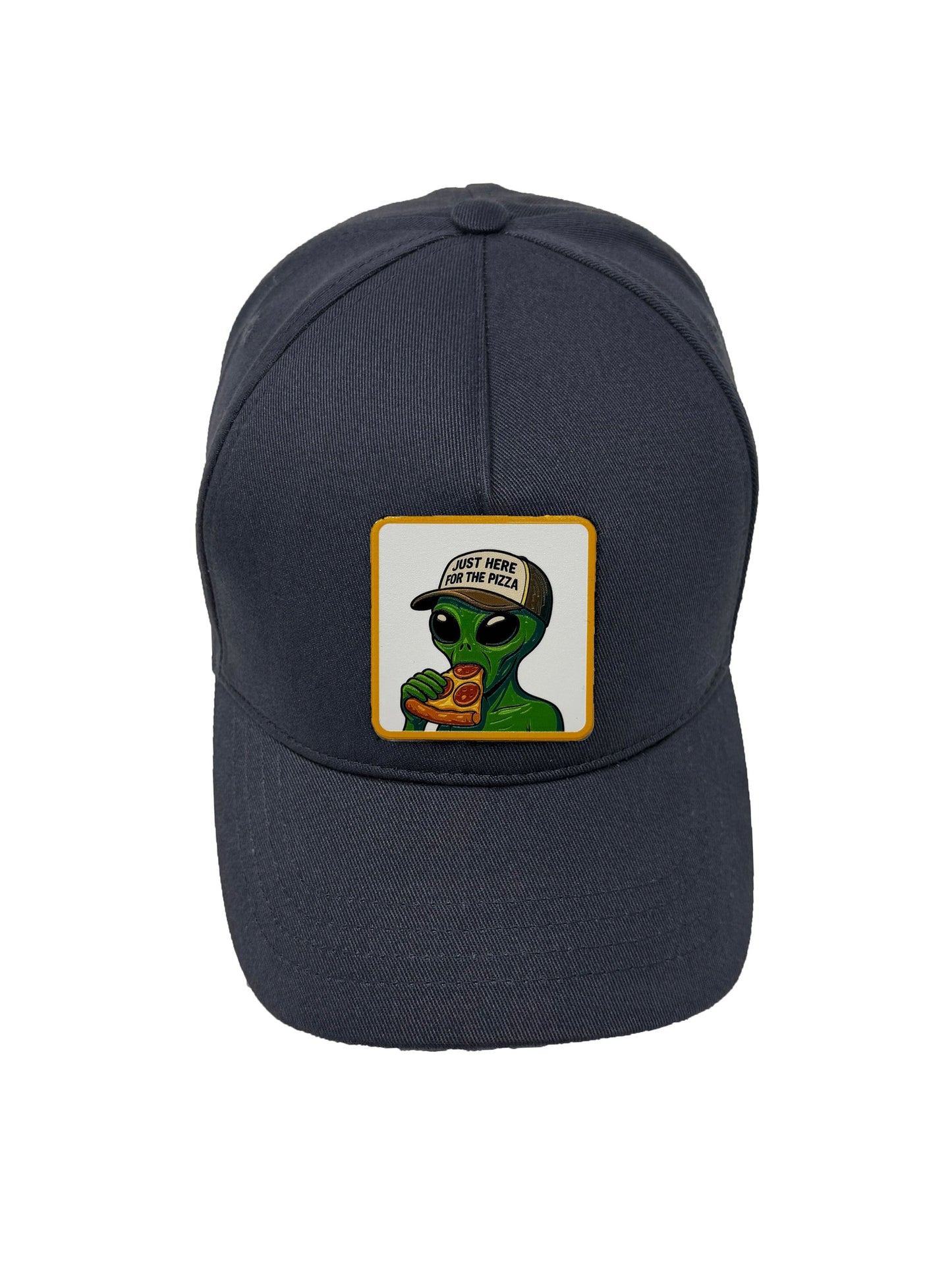 Here for the Pizza | Embossed Removable Patch 5 Panel Baseball Hat – %100 Cotton, Adjustable Strapback, Curved Bill , One Size Fits Most