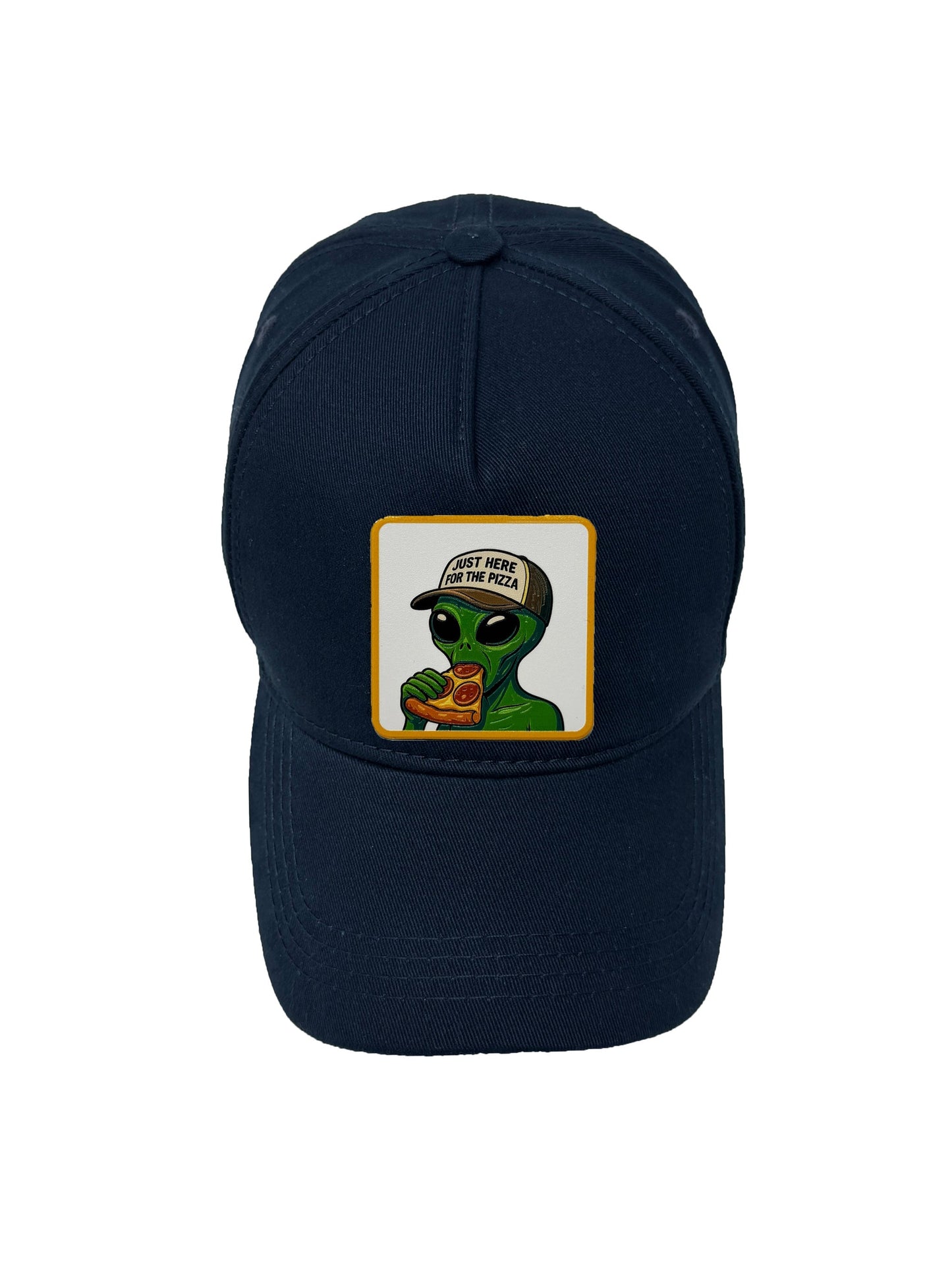 Here for the Pizza | Embossed Removable Patch 5 Panel Baseball Hat – %100 Cotton, Adjustable Strapback, Curved Bill , One Size Fits Most