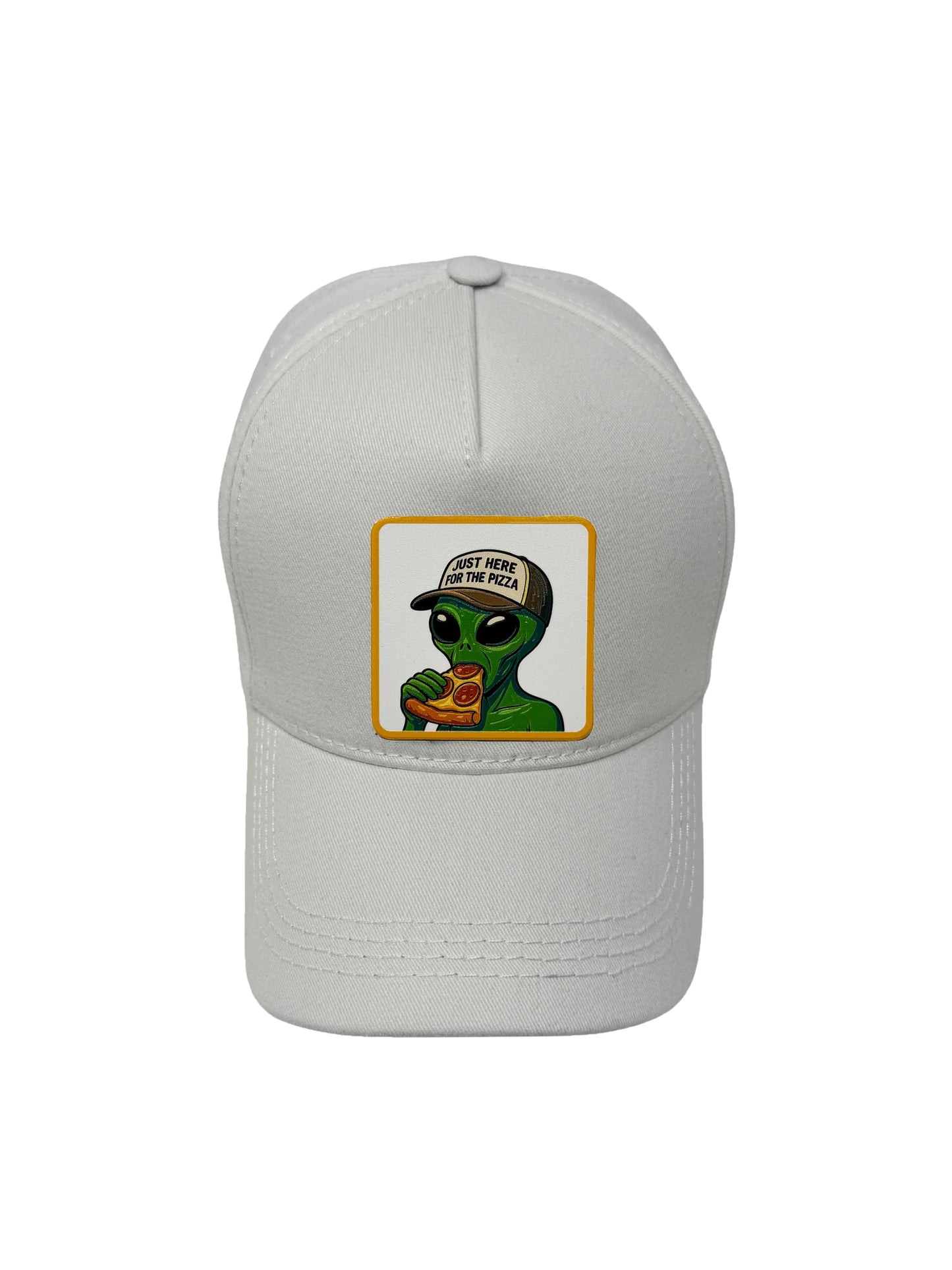 Here for the Pizza | Embossed Removable Patch 5 Panel Baseball Hat – %100 Cotton, Adjustable Strapback, Curved Bill , One Size Fits Most