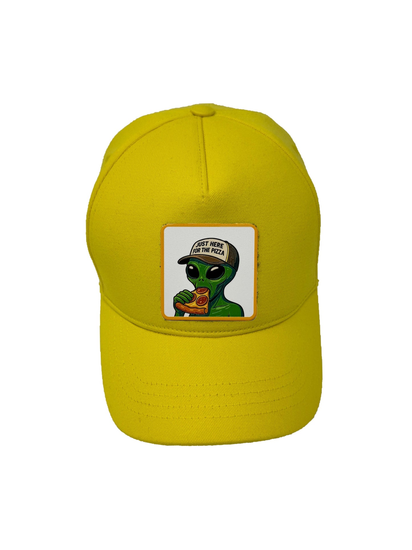 Here for the Pizza | Embossed Removable Patch 5 Panel Baseball Hat – %100 Cotton, Adjustable Strapback, Curved Bill , One Size Fits Most