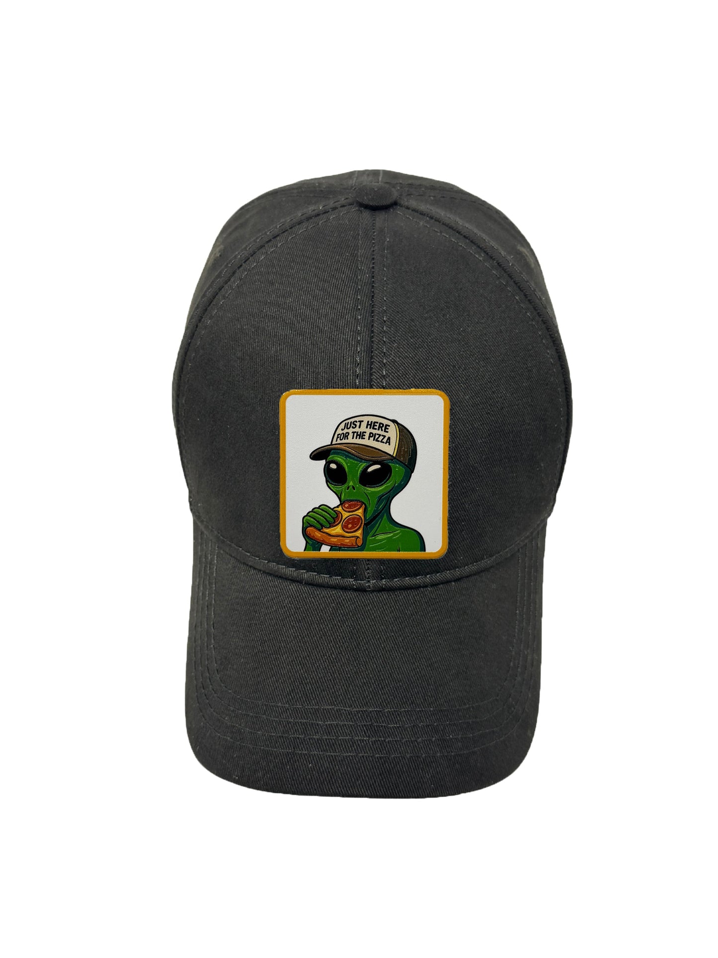 Here for the Pizza | Embossed Removable Patch 6 Panel Baseball Hat – %100 Cotton, Adjustable Strapback, Curved Bill , One Size Fits Most