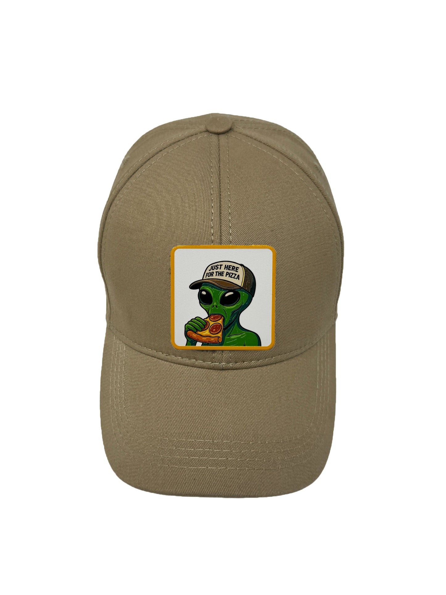 Here for the Pizza | Embossed Removable Patch 6 Panel Baseball Hat – %100 Cotton, Adjustable Strapback, Curved Bill , One Size Fits Most