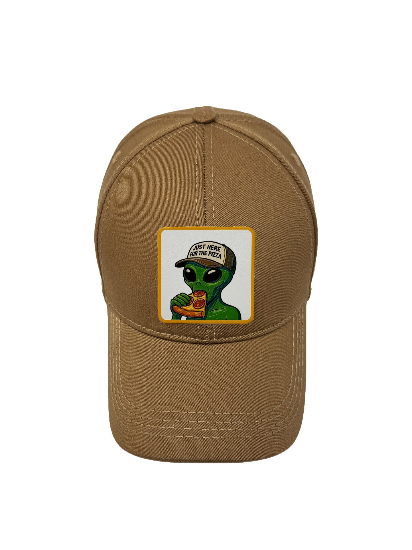 Here for the Pizza | Embossed Removable Patch 6 Panel Baseball Hat – %100 Cotton, Adjustable Strapback, Curved Bill , One Size Fits Most