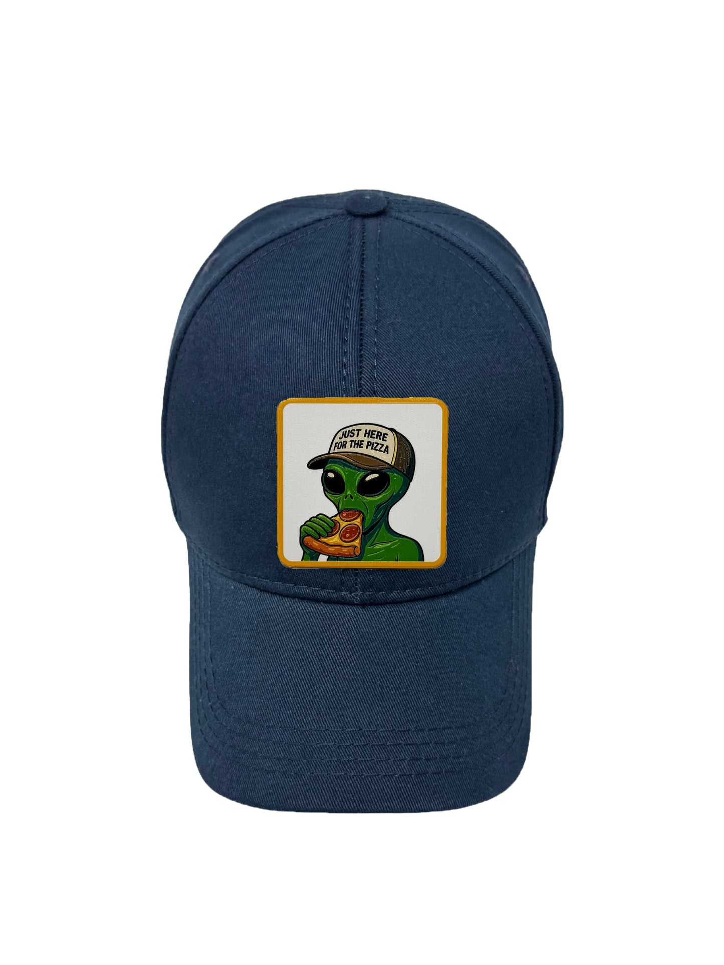 Here for the Pizza | Embossed Removable Patch 6 Panel Baseball Hat – %100 Cotton, Adjustable Strapback, Curved Bill , One Size Fits Most