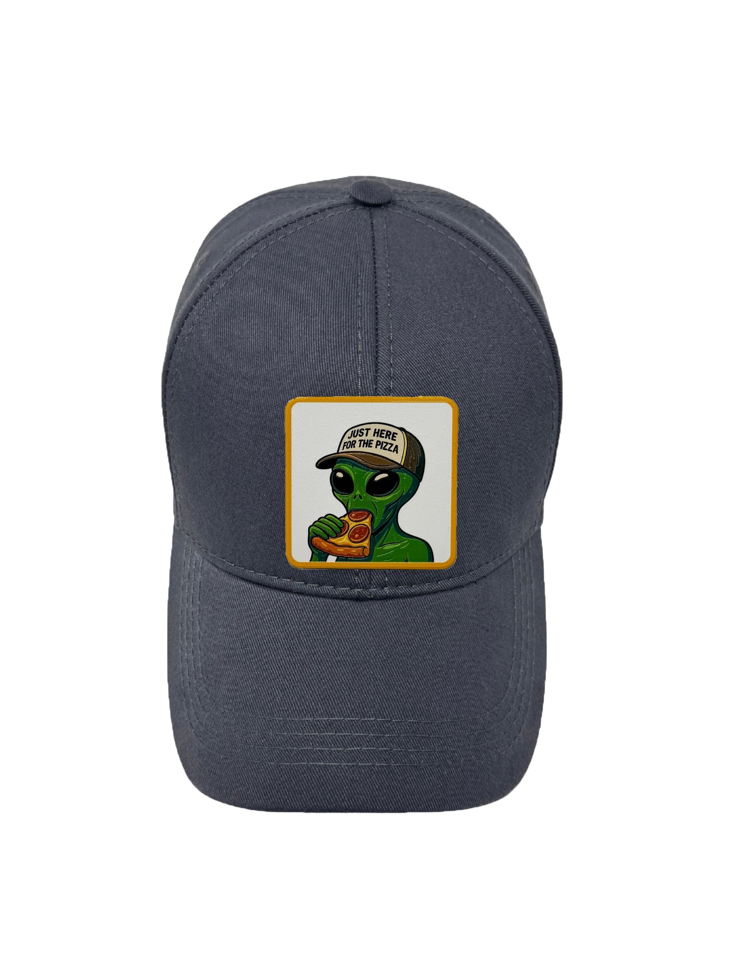 Here for the Pizza | Embossed Removable Patch 6 Panel Baseball Hat – %100 Cotton, Adjustable Strapback, Curved Bill , One Size Fits Most