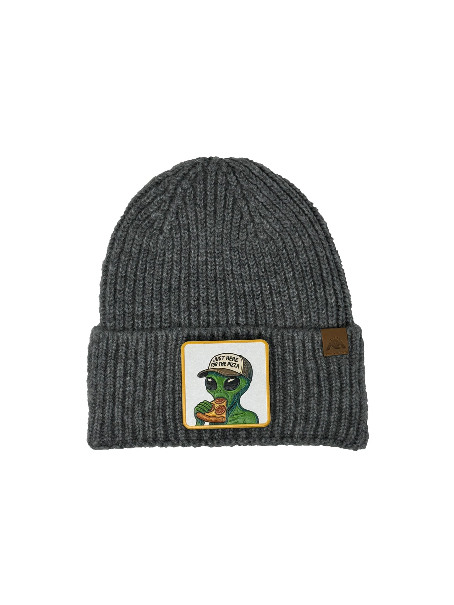 Here for the Pizza | Embossed Removable Patch Beanie - Wool Blend, Soft, Warm, One Size Fits Most