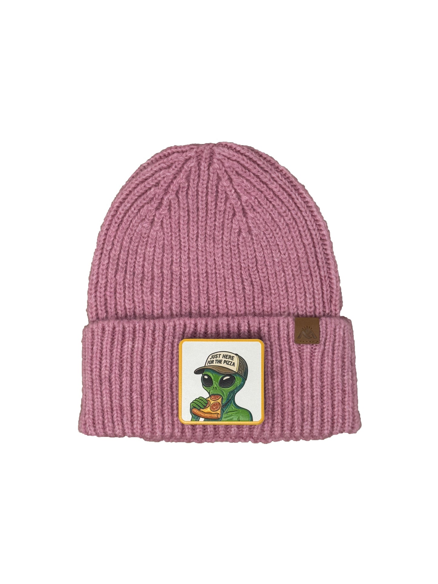 Here for the Pizza | Embossed Removable Patch Beanie - Wool Blend, Soft, Warm, One Size Fits Most