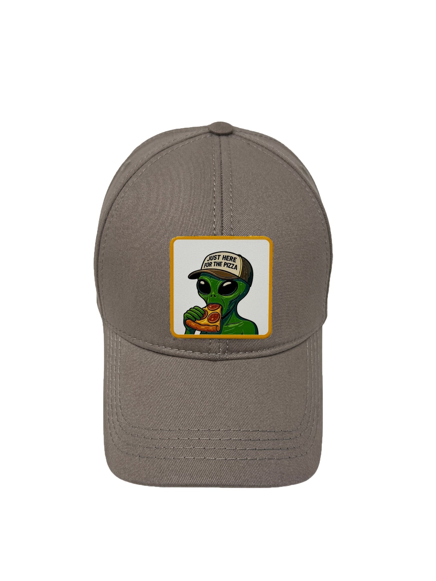 Here for the Pizza | Embossed Removable Patch 6 Panel Baseball Hat – %100 Cotton, Adjustable Strapback, Curved Bill , One Size Fits Most