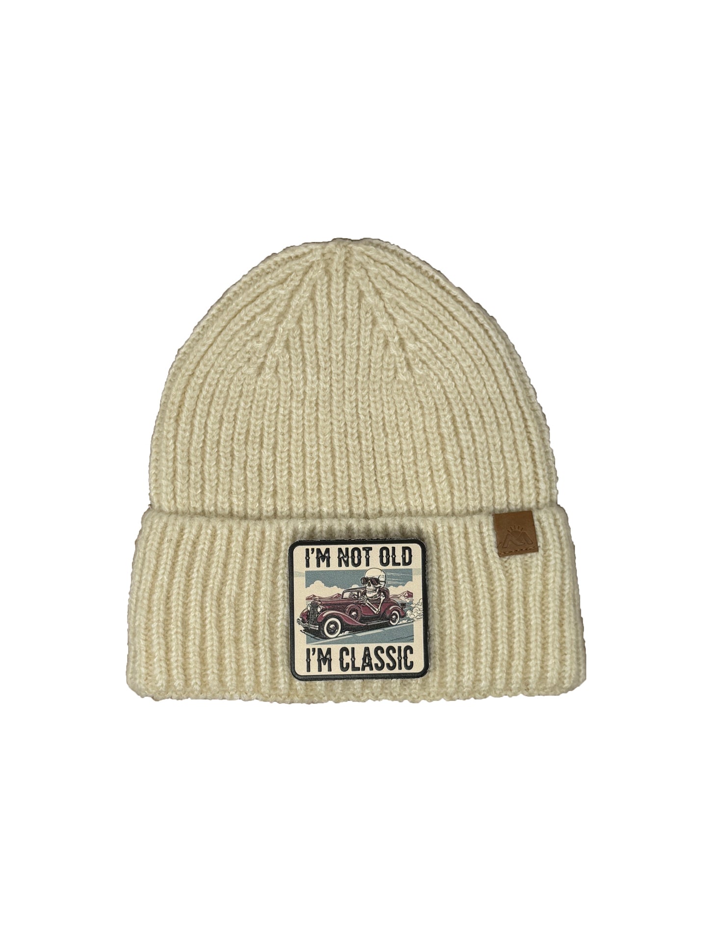 I am Classic | Embossed Removable Patch Beanie - Wool Blend, Soft, Warm, One Size Fits All