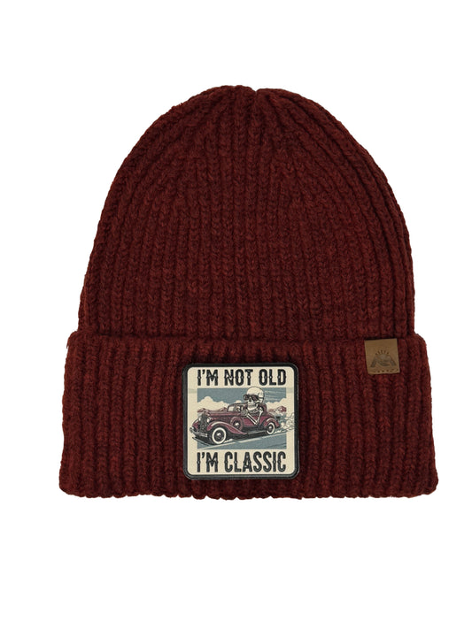 I am Classic | Embossed Removable Patch Beanie - Wool Blend, Soft, Warm, One Size Fits All
